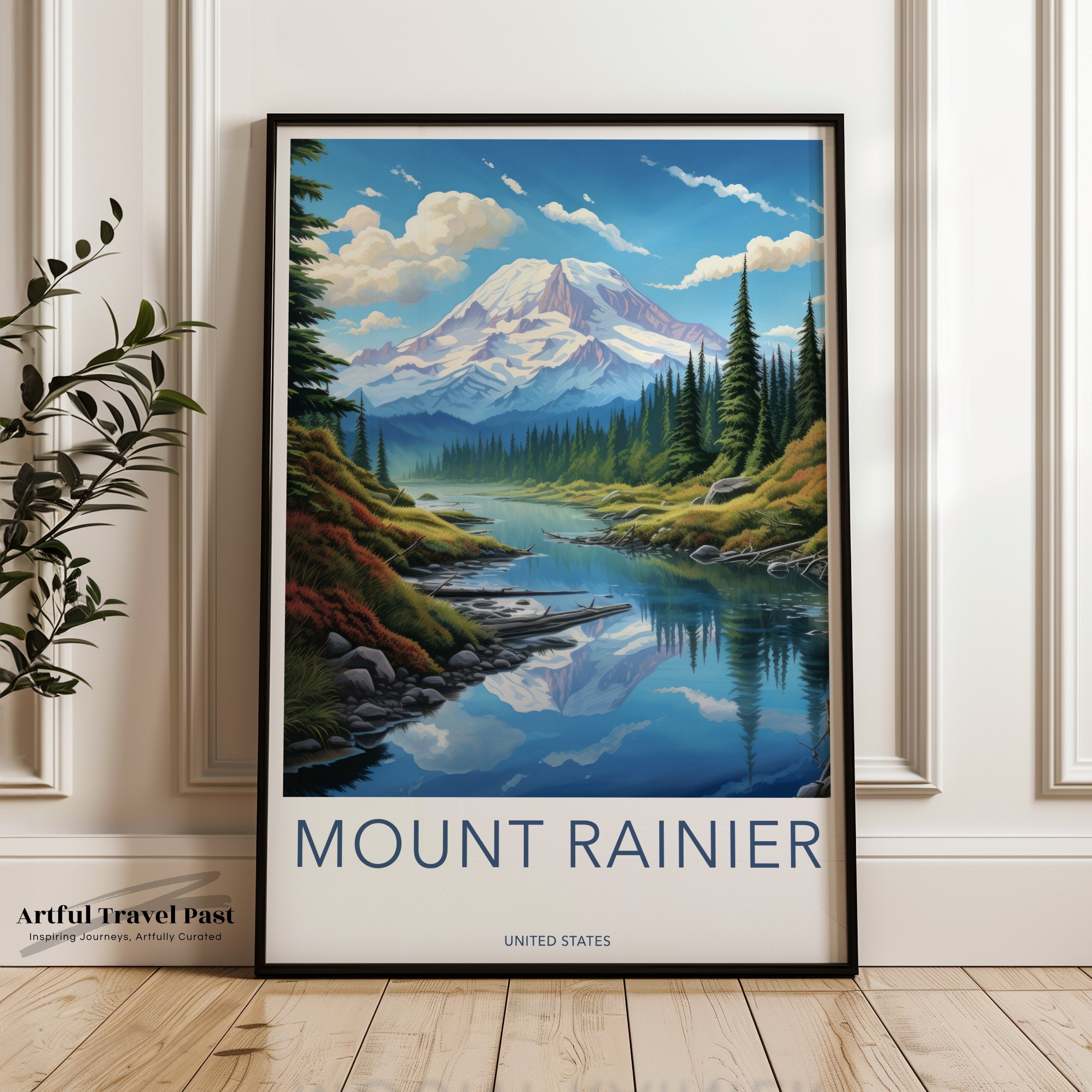 Mount Rainier National Park Wall Art, Scenic Nature Landscape Print, Majestic Mountain Reflection, Pacific Northwest Artwork, Home Decor