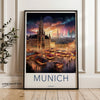 Munich Cityscape Wall Art, Historical Munich Architecture, Colorful Night Market Landscape, German Cultural Landmark, City Decor