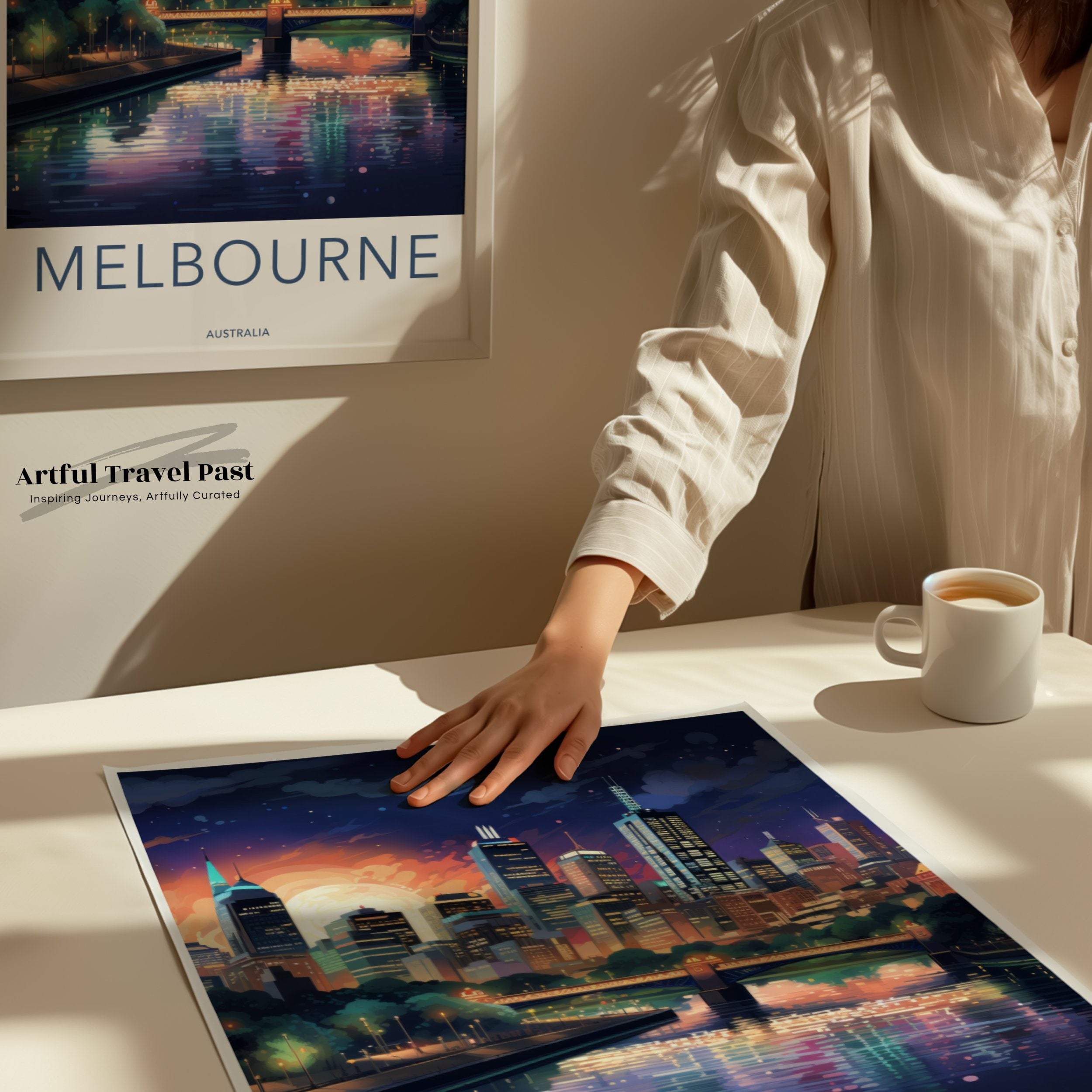 Melbourne City Skyline Wall Art, Illuminated Night View Print, Vibrant Urban Landscape, Modern Home Decor, Australia Travel Art