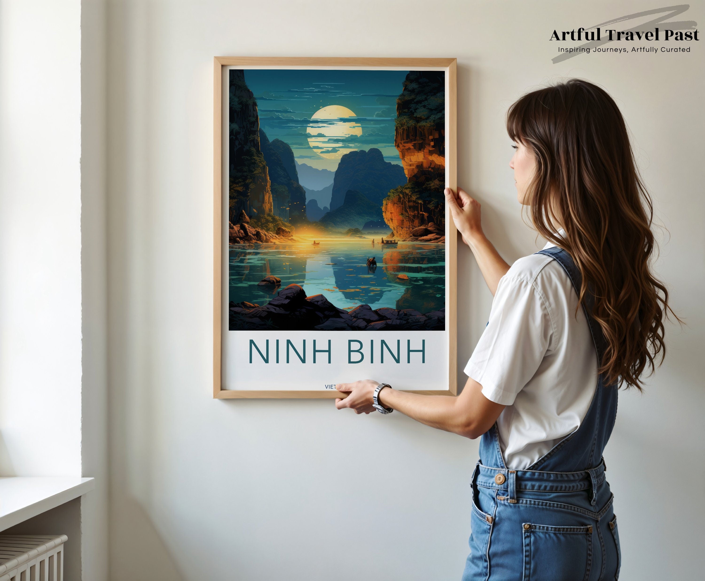 Ninh Binh Wall Art, Vietnam Scenic Landscape Print, Ninh Binh Nature Poster, Vietnamese Travel Decor, Moonlit Night Decor