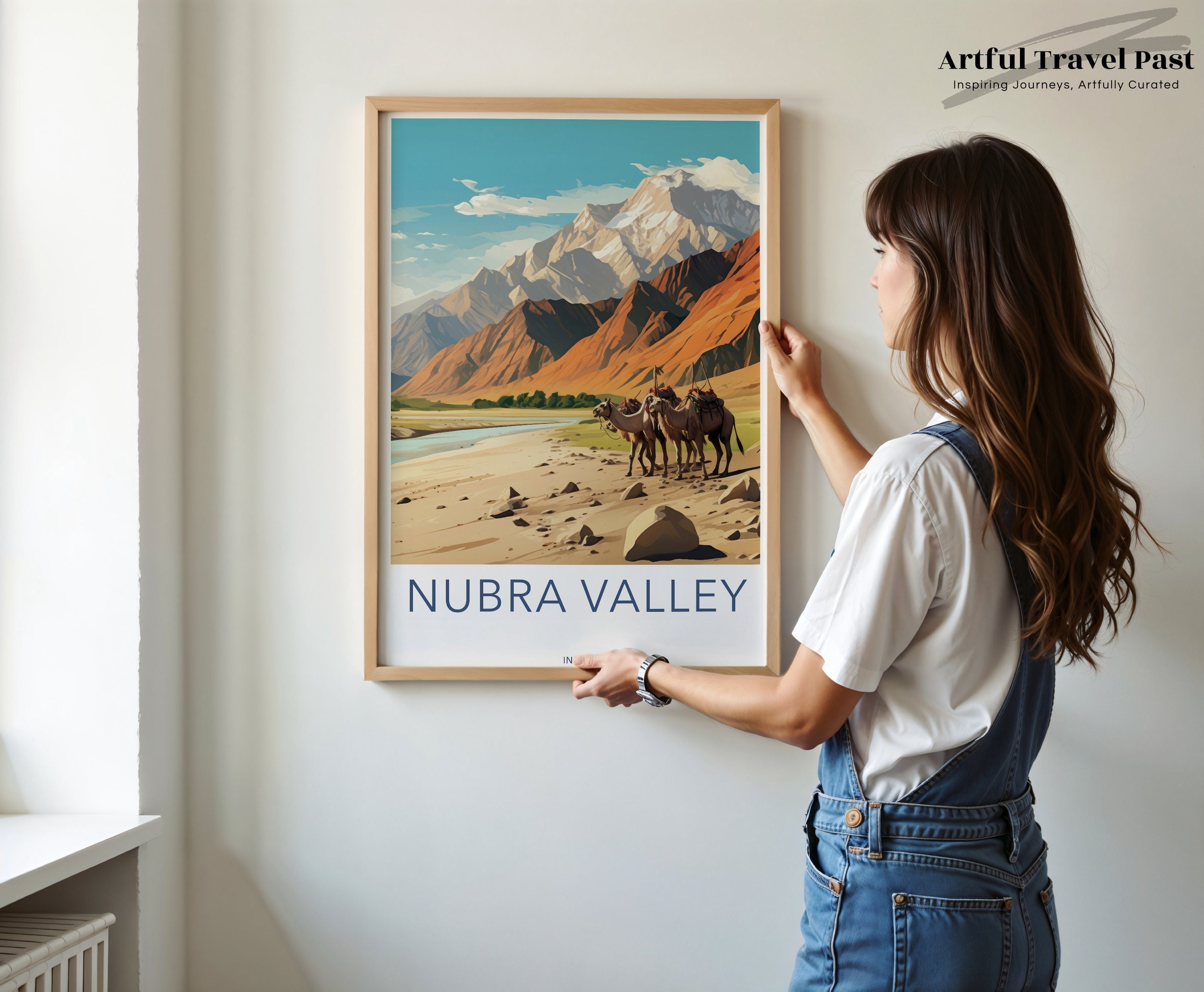 Nubra Valley Wall Art Print, Himalayan Landscape Poster, Camel Caravan Artwork, Stunning Travel Decor, India Mountain Scene