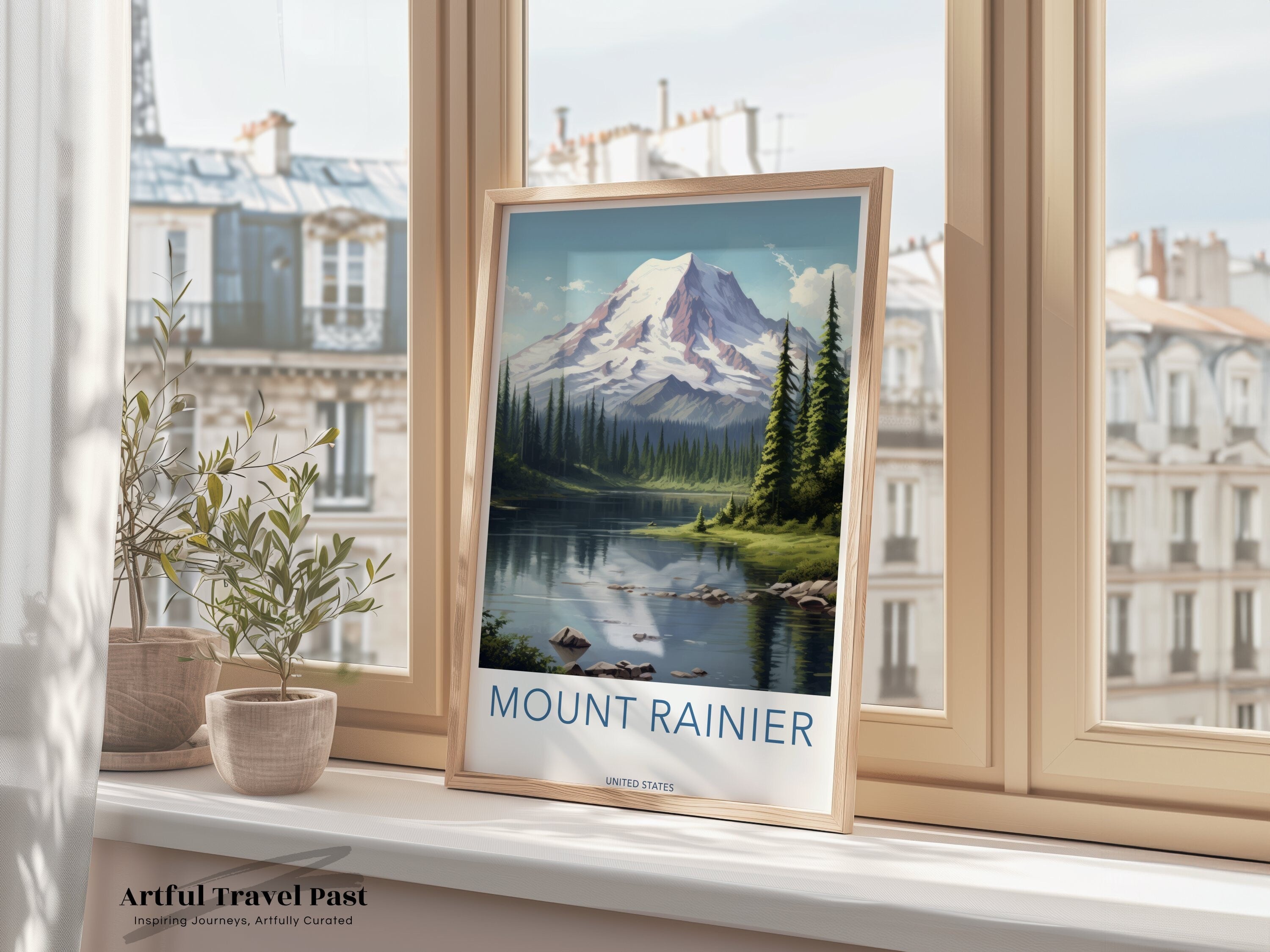 Mount Rainier Wall Art, National Park Poster, Pacific Northwest Decor, Scenic Landscape Print, Mountain Artwork, Nature Illustration