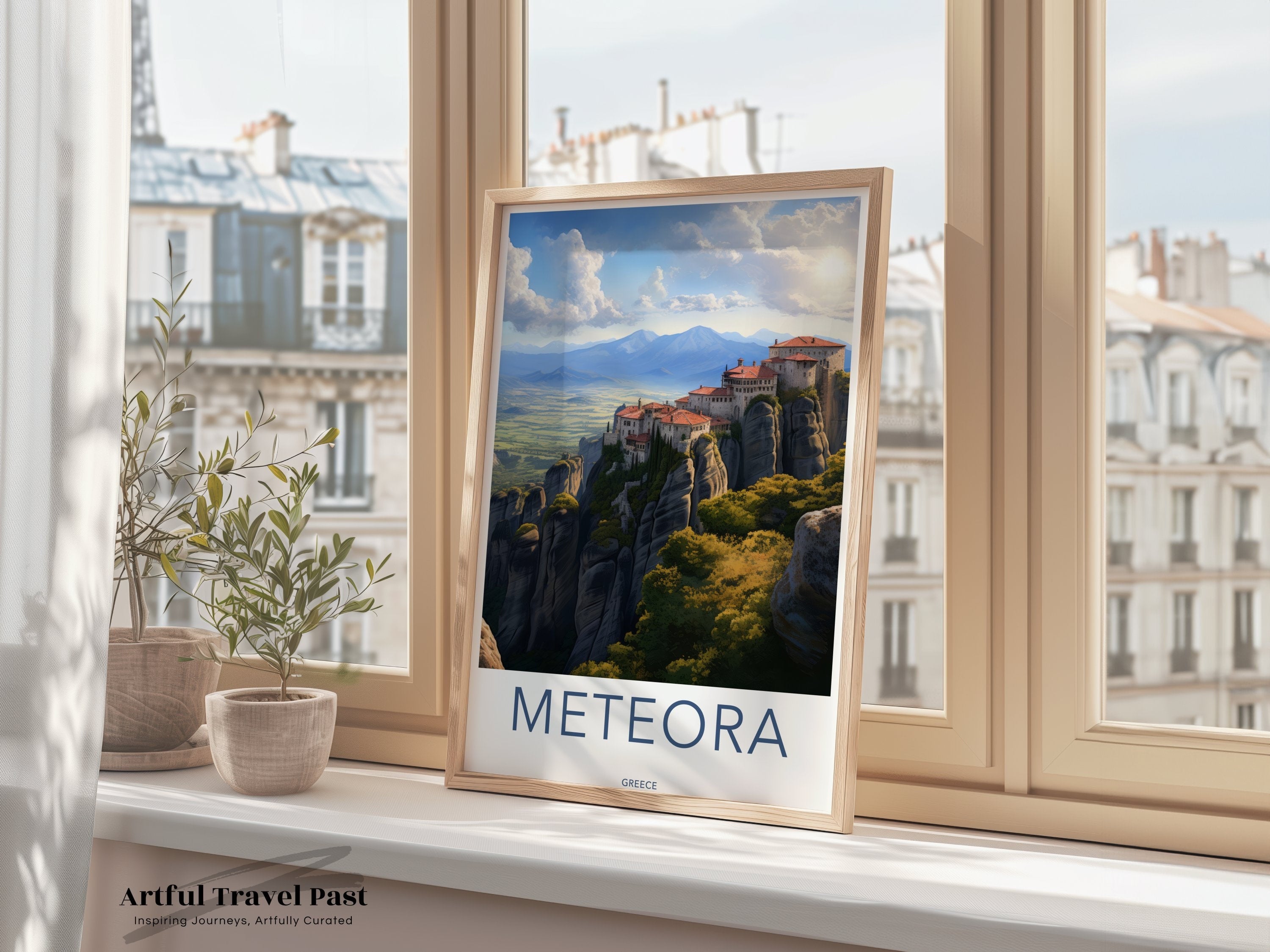 Meteora Wall Art, Greek Historical Landmarks, Scenic Greece Decor, Architectural Wonders Print, Natural Beauty Artwork