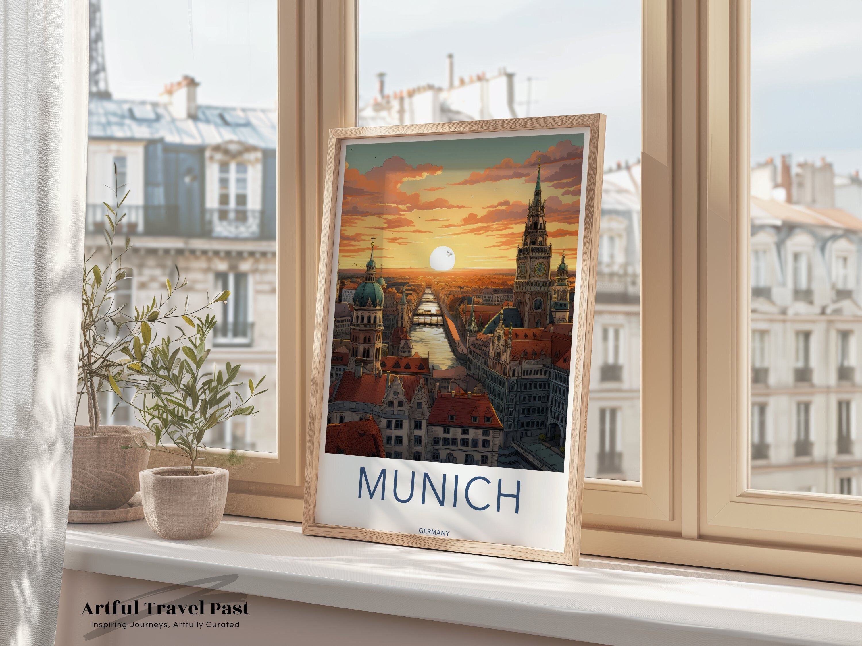 Munich Skyline Wall Art, Sunset View Wall Decor, Architectural Landmarks Print, Historical Cityscape Poster, Germany Travel Artwork