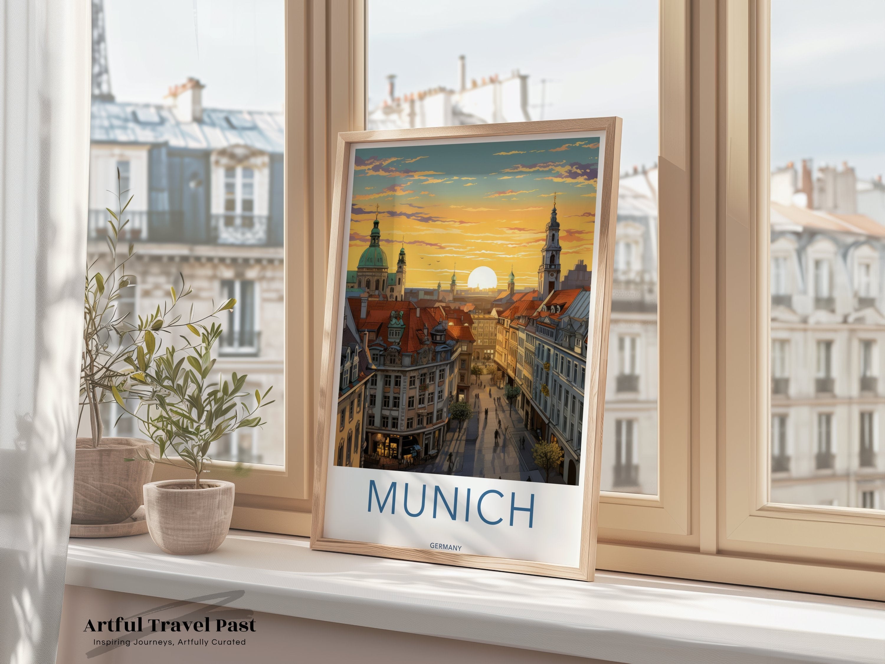 Munich Cityscape Wall Art, Sunrise Over Munich Print, Historic Architecture Decor, Bavaria Skyline Poster, German Cultural Landmark