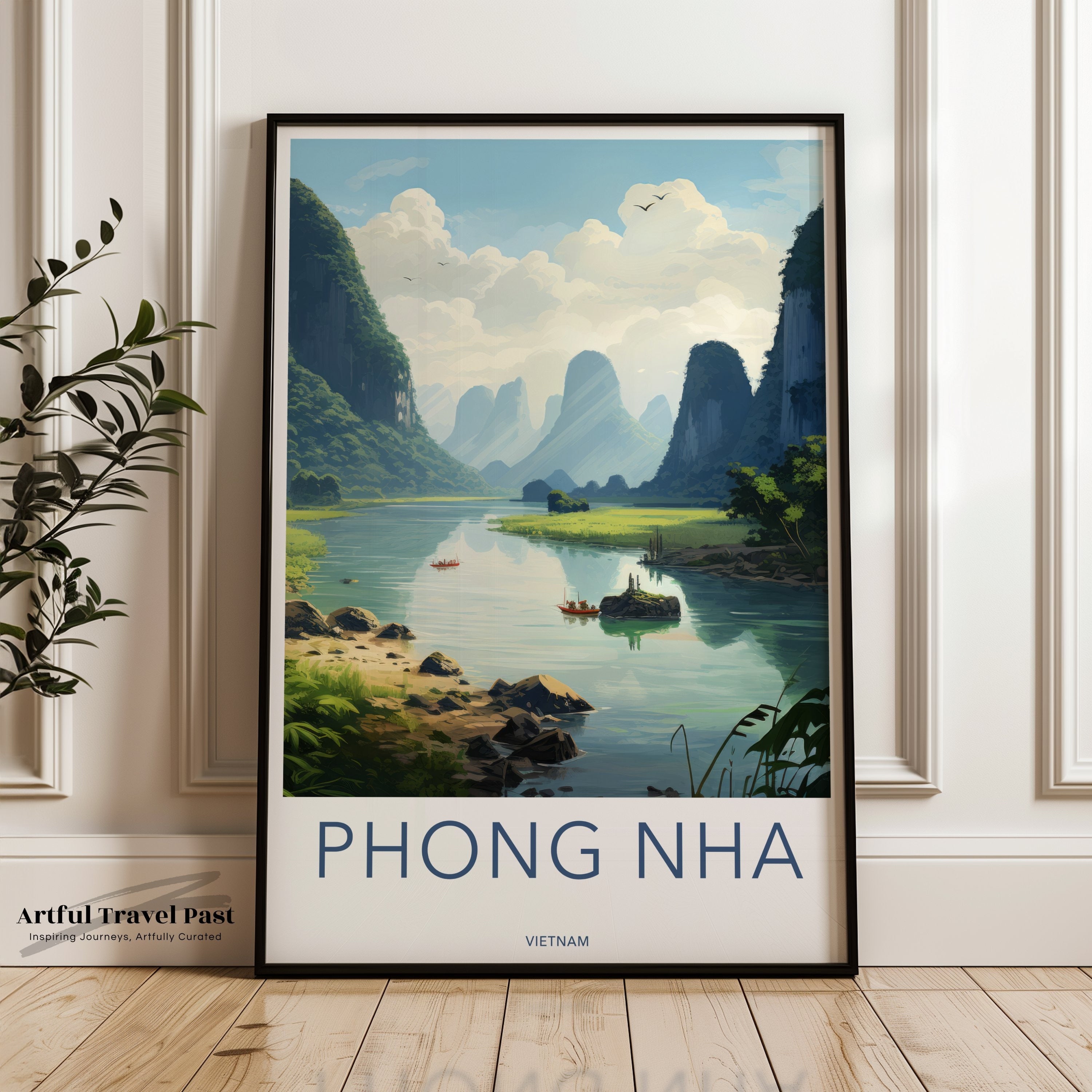 Phong Nha Wall Art, Vietnam Landscape Poster, Nature Decor, Travel Print, River View, Mountain Scenery, Bedroom Living Room Decor