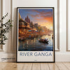 River Ganga Wall Art Print, Sunset View Over Ganges River, Indian Cultural Landmark, Historical Significance, Architectural Wonders