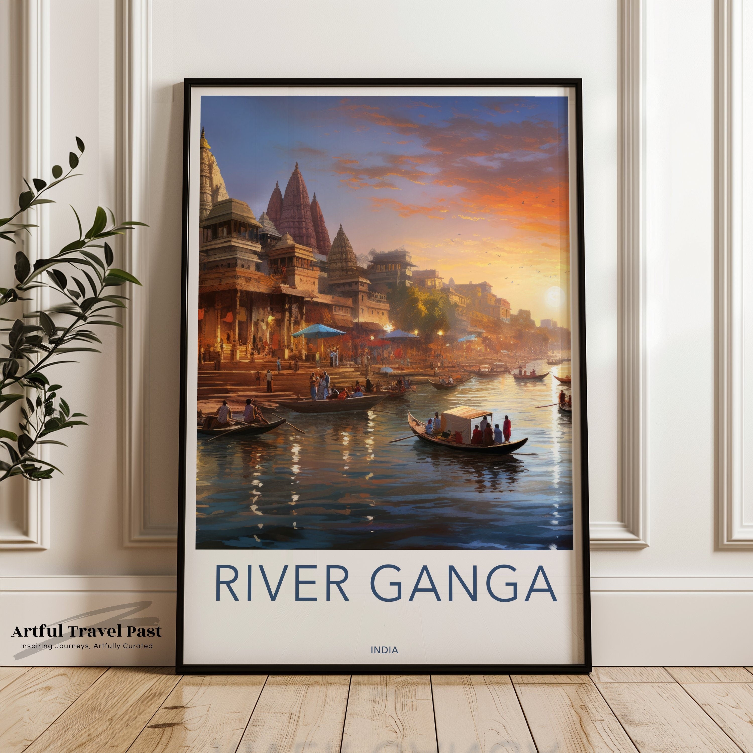 River Ganga Wall Art Print, Sunset View Over Ganges River, Indian Cultural Landmark, Historical Significance, Architectural Wonders