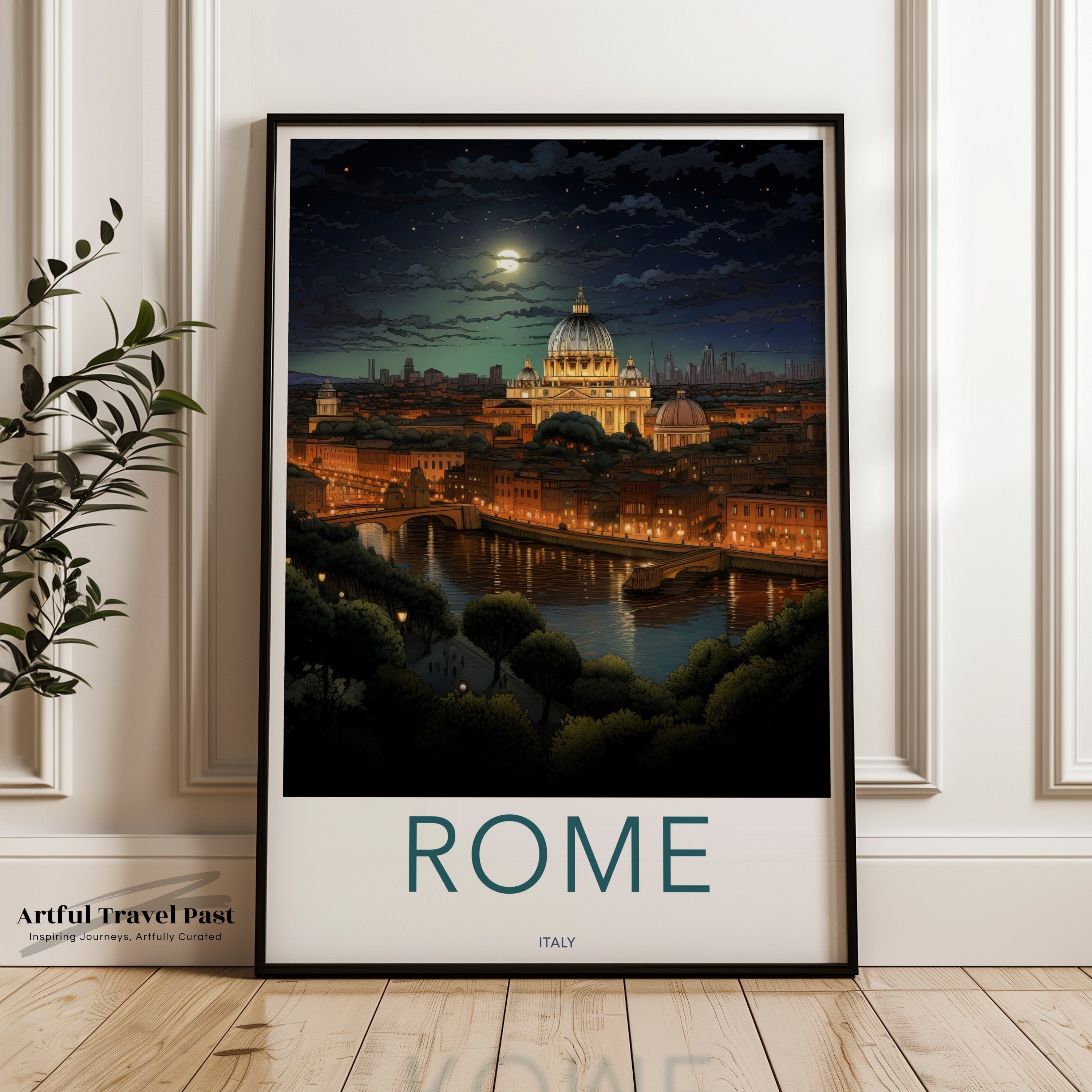 Rome Wall Art, Night View Print, Cityscape Artwork, Architectural Wonders, European City Decor, Travel Art, Historical Landmark Poster