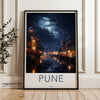 Pune Nightscape Wall Art Print, City Skyline Artwork, Indian Cityscape Poster, Moonlit Urban Landscape, Travel Souvenir, Home Decor