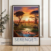 Serengeti Wall Art, African Sunset Landscape Art, Elephants and Wildlife Print, Nature Scene Print, Tanzania Safari Decor