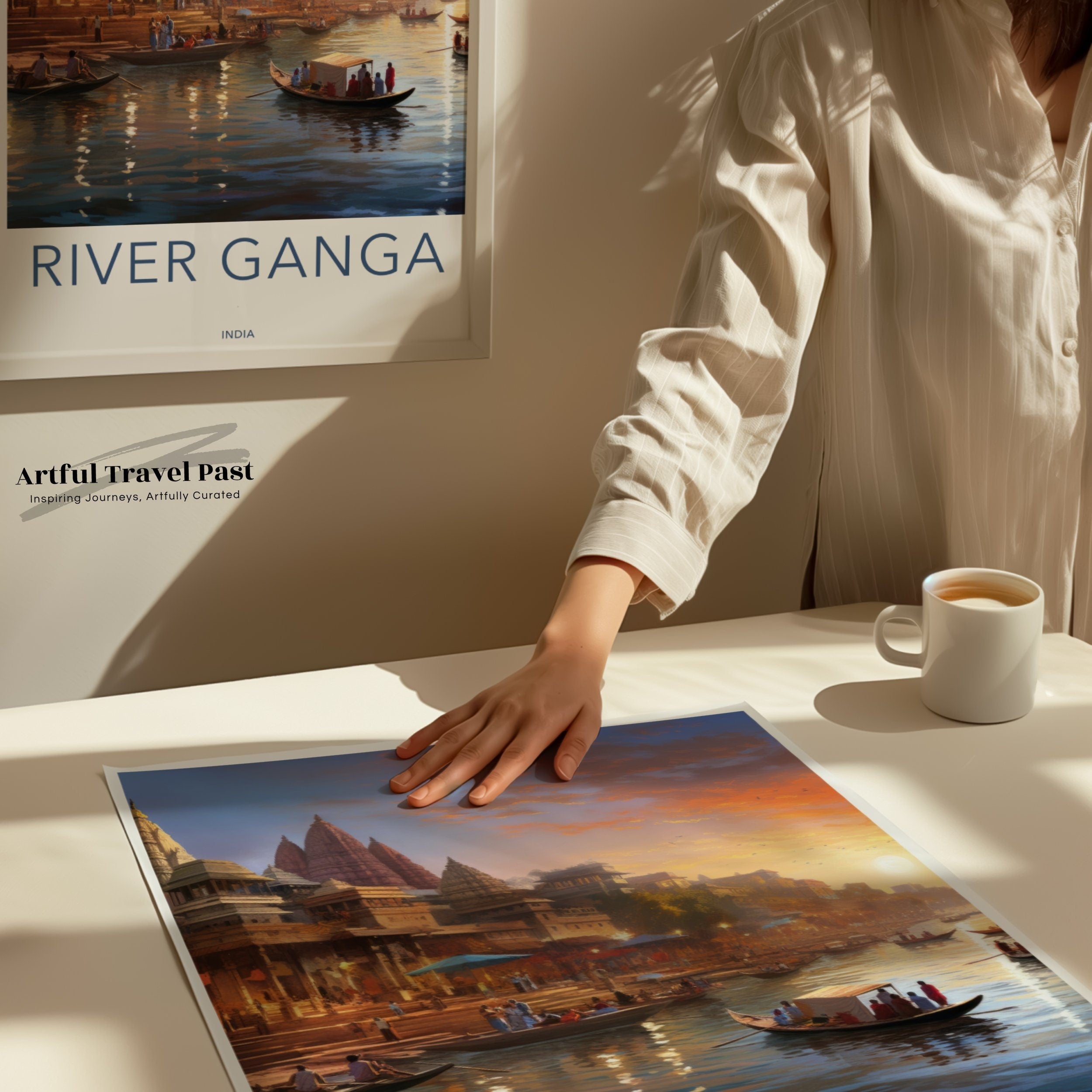 River Ganga Wall Art Print, Sunset View Over Ganges River, Indian Cultural Landmark, Historical Significance, Architectural Wonders