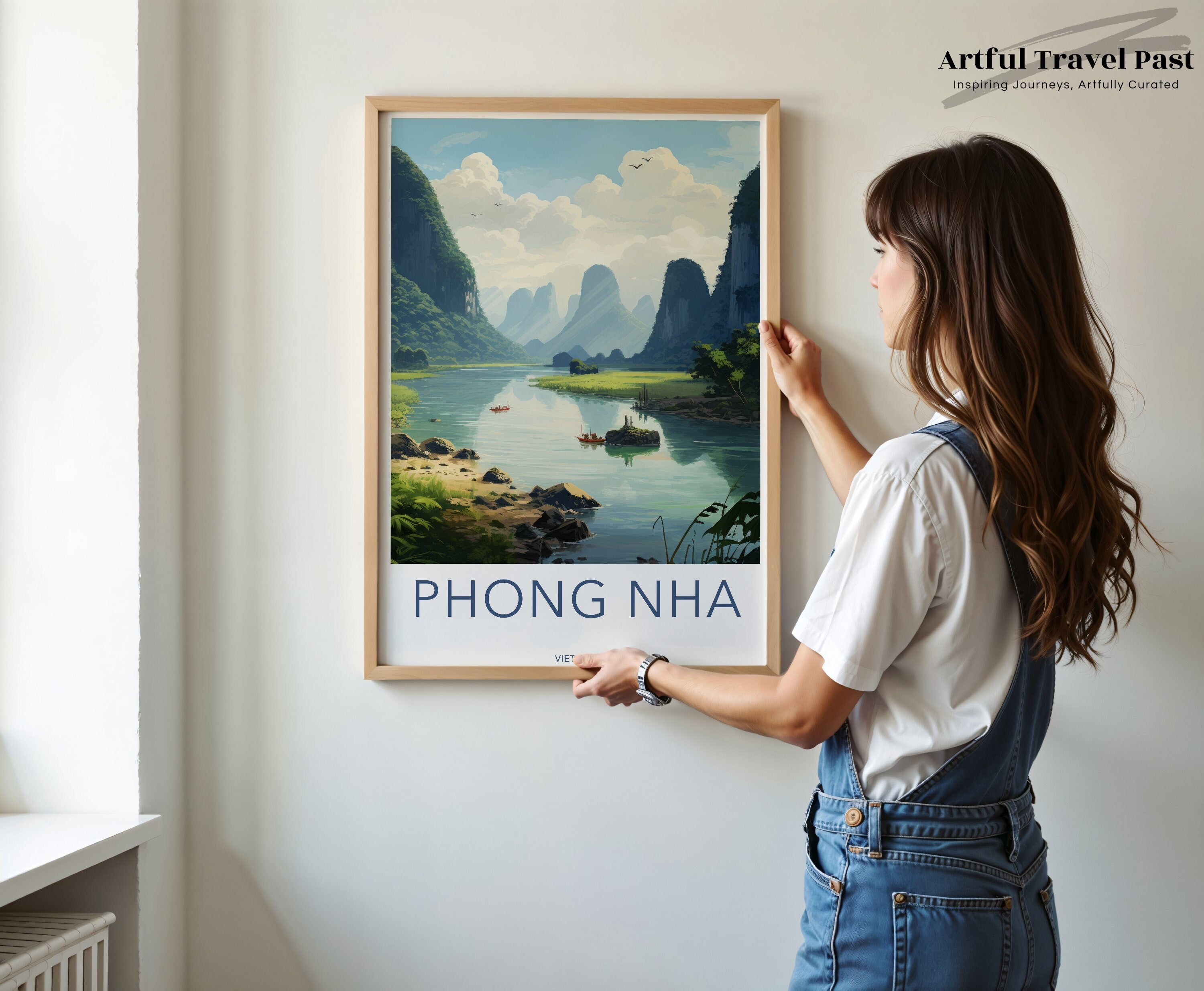 Phong Nha Wall Art, Vietnam Landscape Poster, Nature Decor, Travel Print, River View, Mountain Scenery, Bedroom Living Room Decor