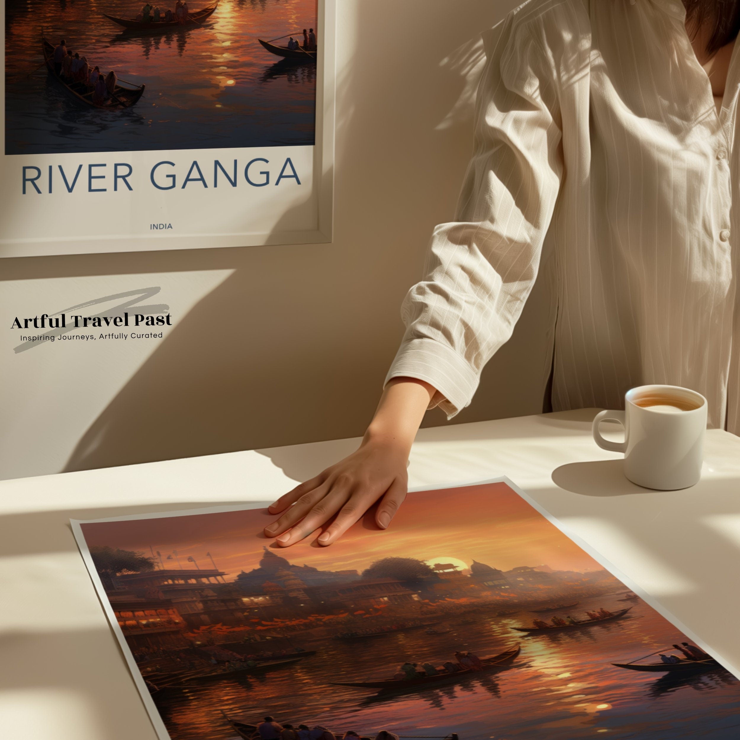 River Ganga Wall Art, Scenic Sunset View, Boating on the River, Indian Cultural Landmark, Historical Riverfront, Beautiful India Decor