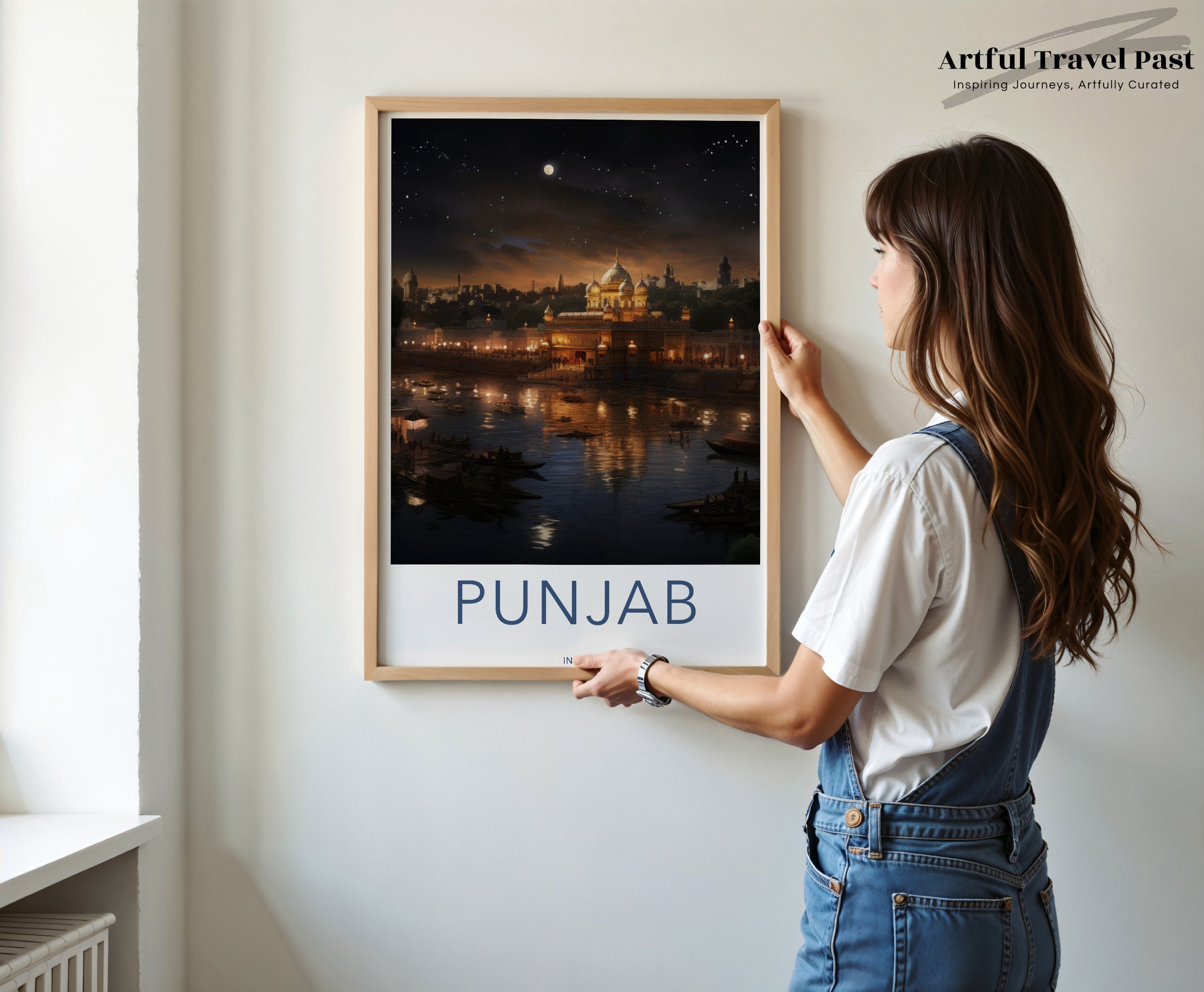 Punjab Wall Art, Golden Temple Night Scene, India Artwork, Historical and Cultural Landmark, Moonlit Sky, Architectural Wonders