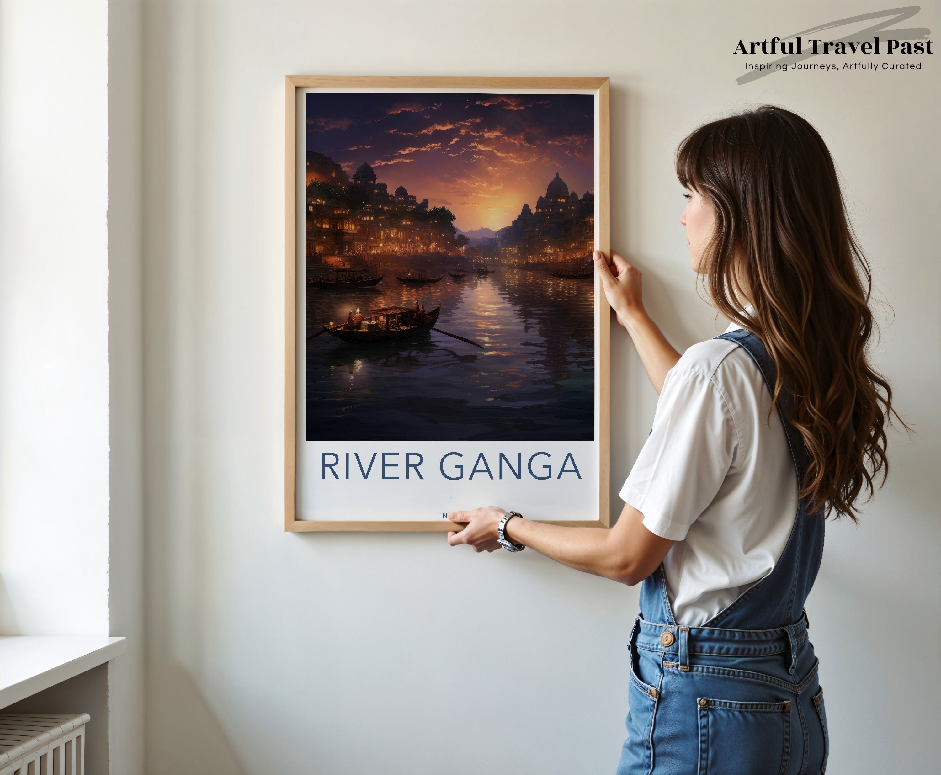 River Ganga Wall Art, India Scenic Poster, Cultural Landmark Decor, Historical River View, Sunset Landscape Print, Architectural Wonders