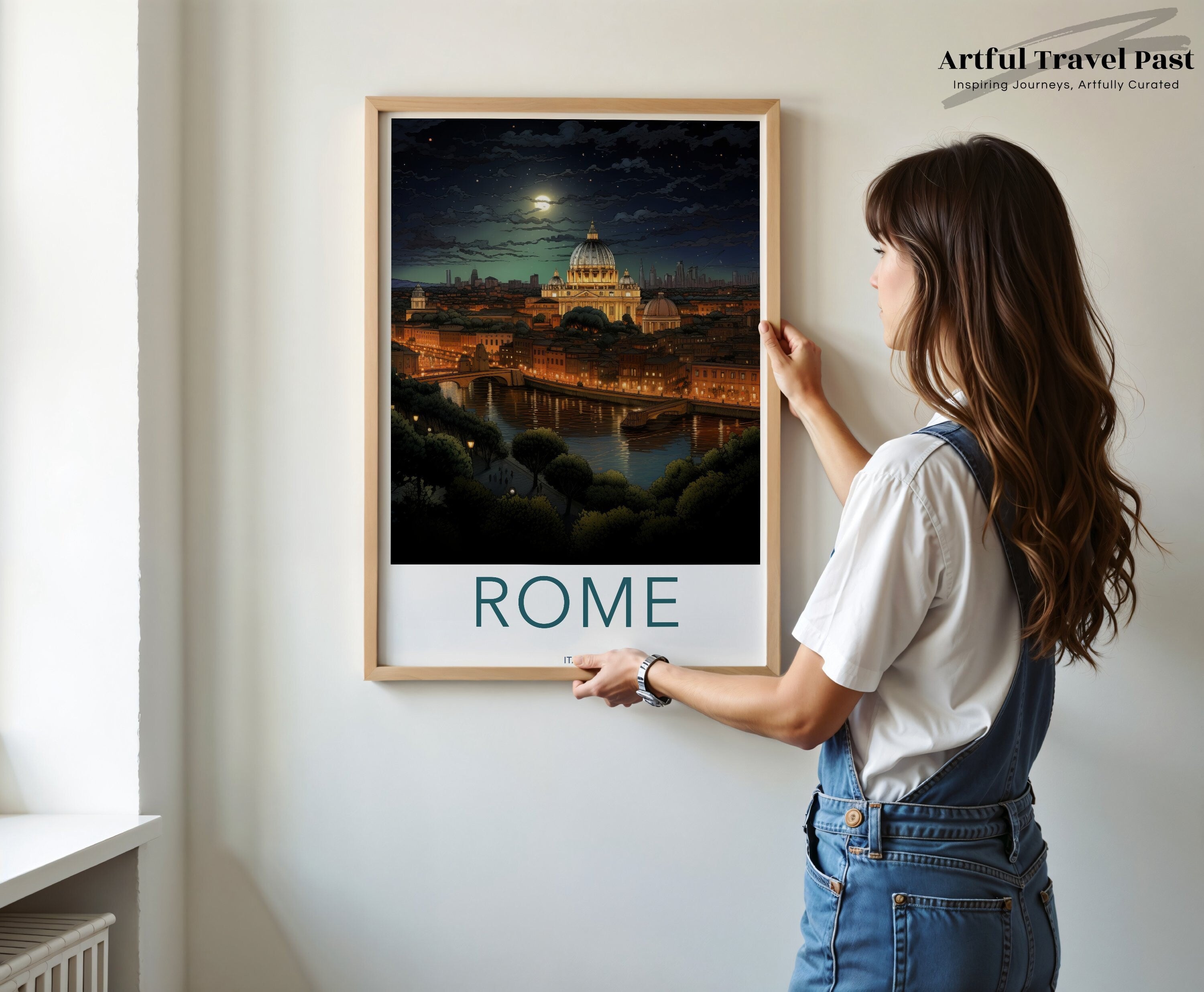 Rome Wall Art, Night View Print, Cityscape Artwork, Architectural Wonders, European City Decor, Travel Art, Historical Landmark Poster