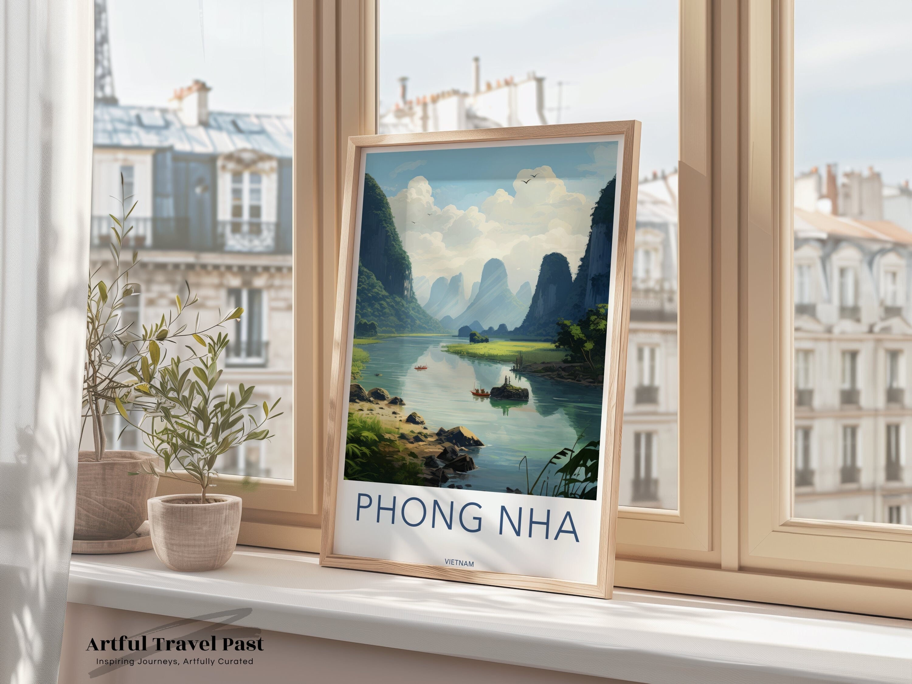 Phong Nha Wall Art, Vietnam Landscape Poster, Nature Decor, Travel Print, River View, Mountain Scenery, Bedroom Living Room Decor