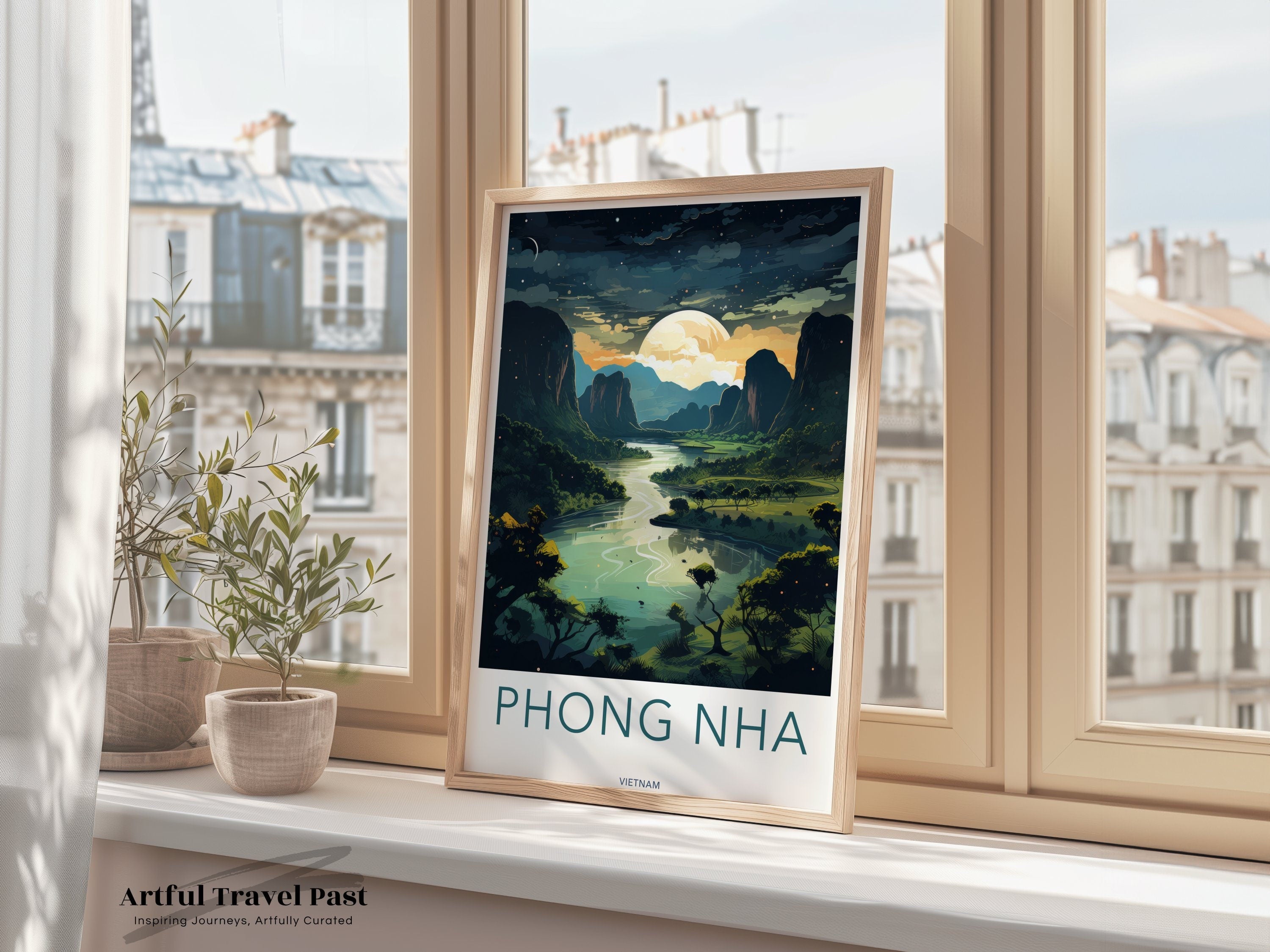 Phong Nha Wall Art, Scenic Landscape Poster, Moonlit Mountains Decor, Vietnam Travel Artwork, Nature Home Decoration, Cultural Landmarks