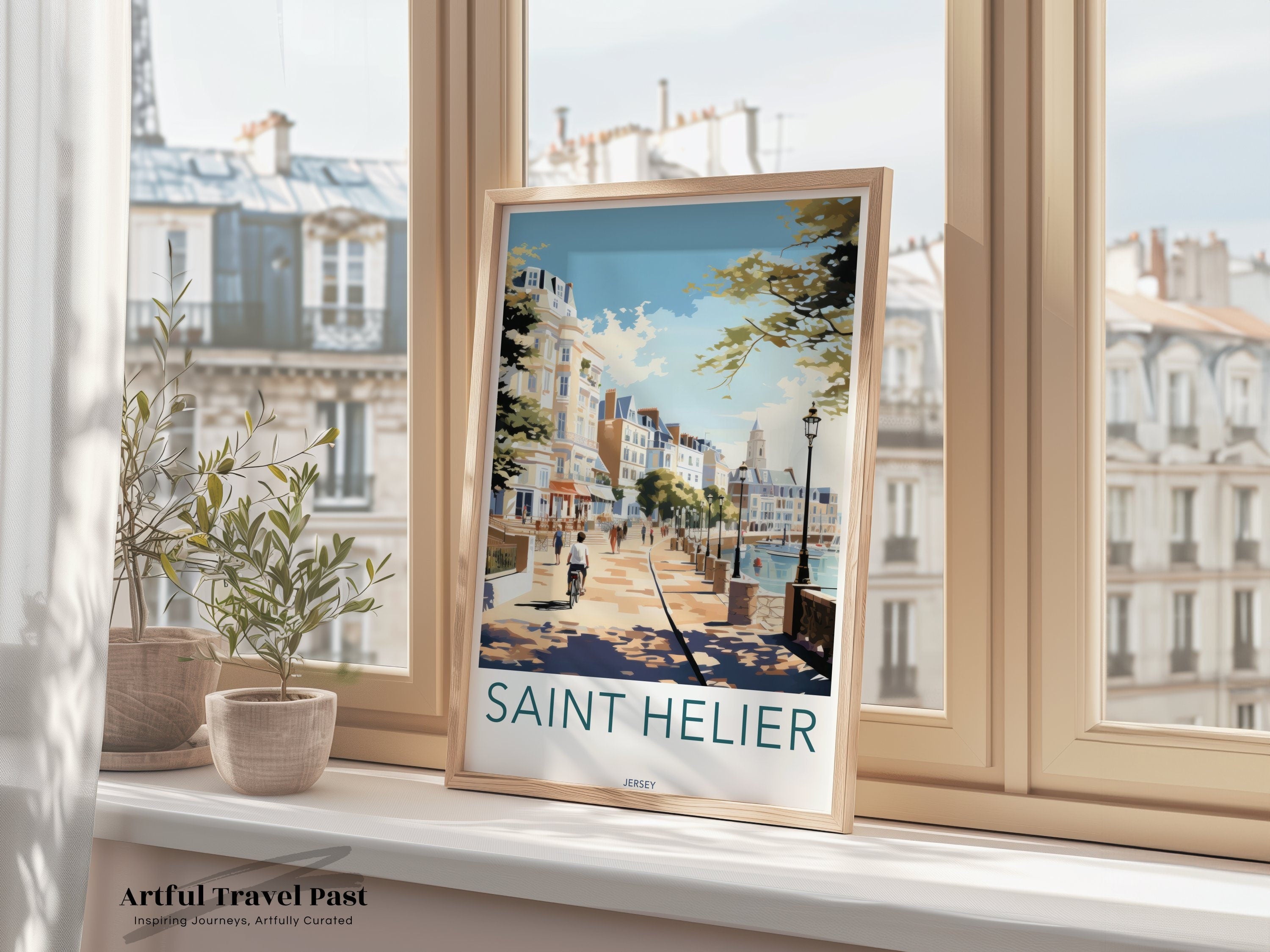 Saint Helier Wall Art, Jersey Travel Poster, Coastal Cityscape Print, Historic Seaside Town Illustration, Scenic Home Decor