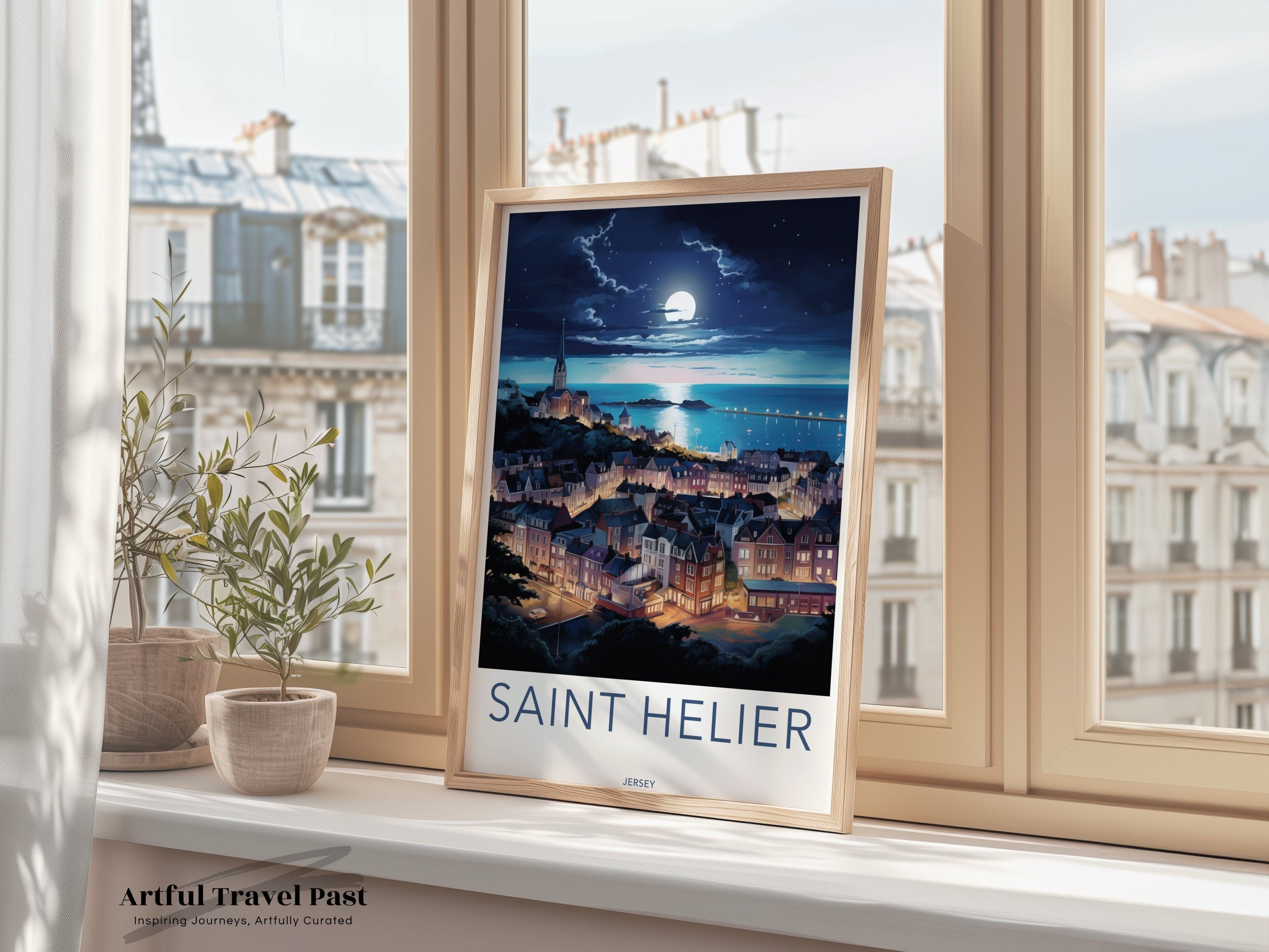 Saint Helier Wall Art, Jersey Nightscape Print, Coastal City Artwork, Beautiful City View, Stunning Night Scene Wall Decor