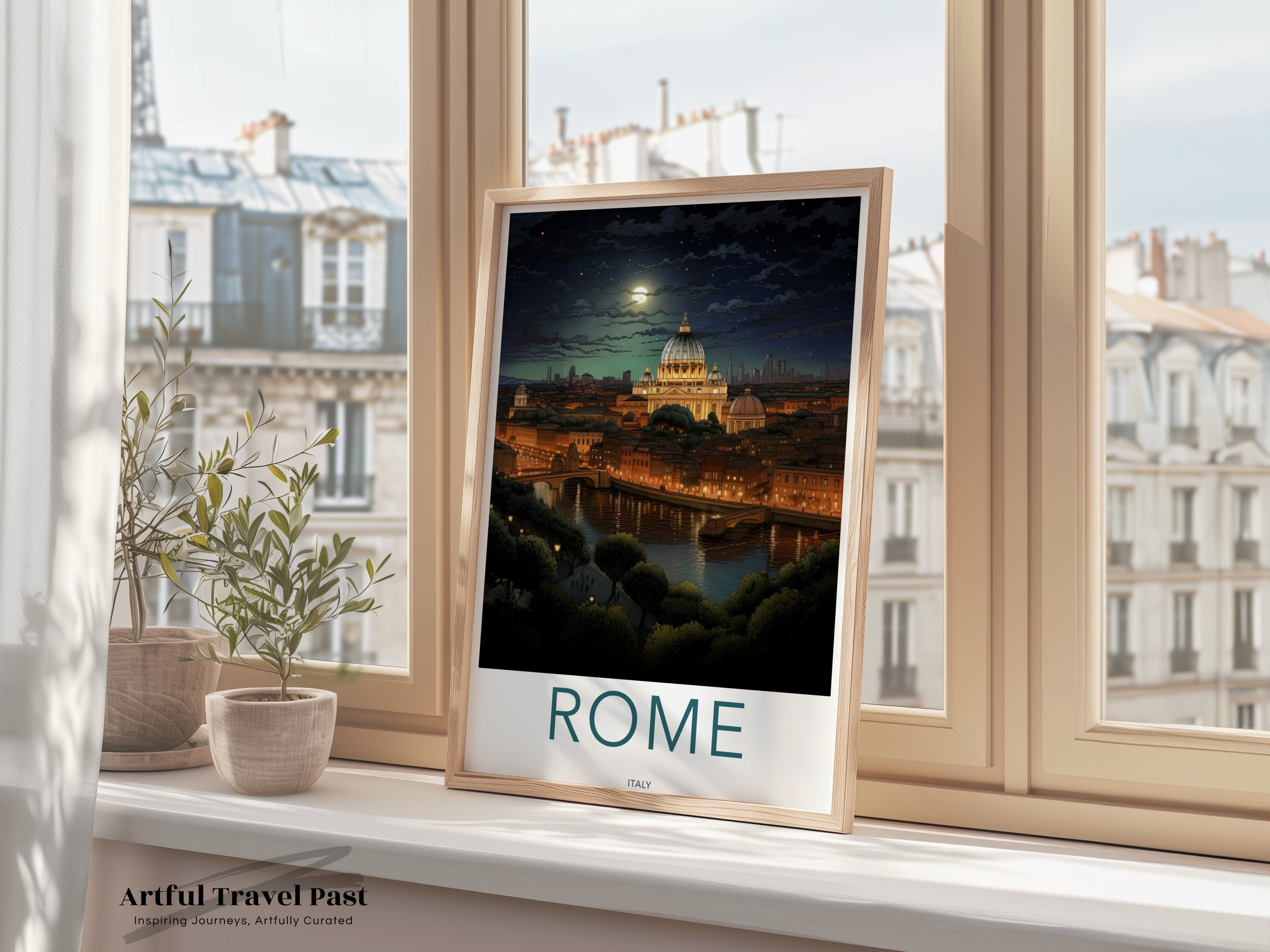 Rome Wall Art, Night View Print, Cityscape Artwork, Architectural Wonders, European City Decor, Travel Art, Historical Landmark Poster