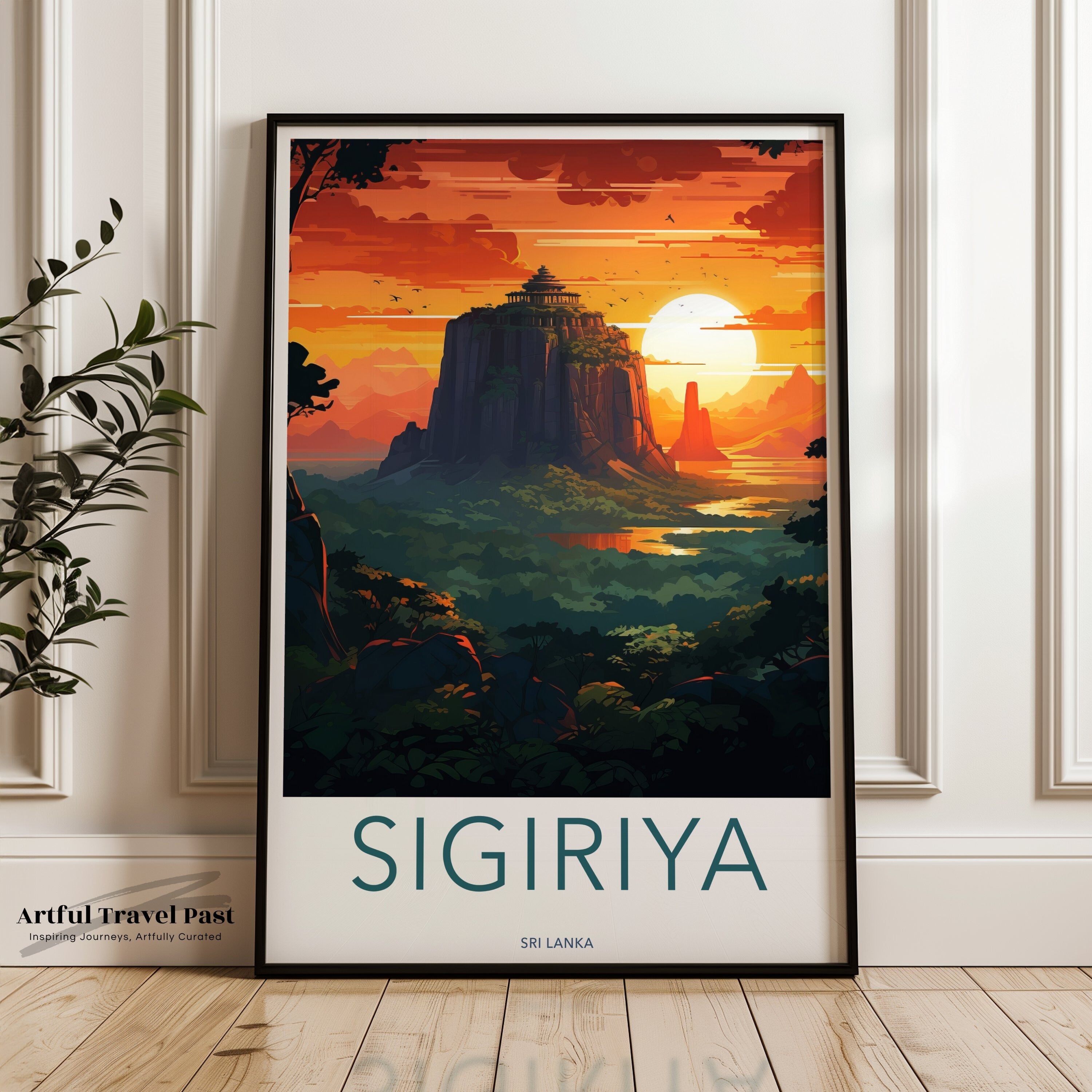 Sigiriya Wall Art Print, Sri Lanka Scenic Poster, Historic Rock Fortress Decor, Vibrant Landscape Artwork, Cultural Landmark Art