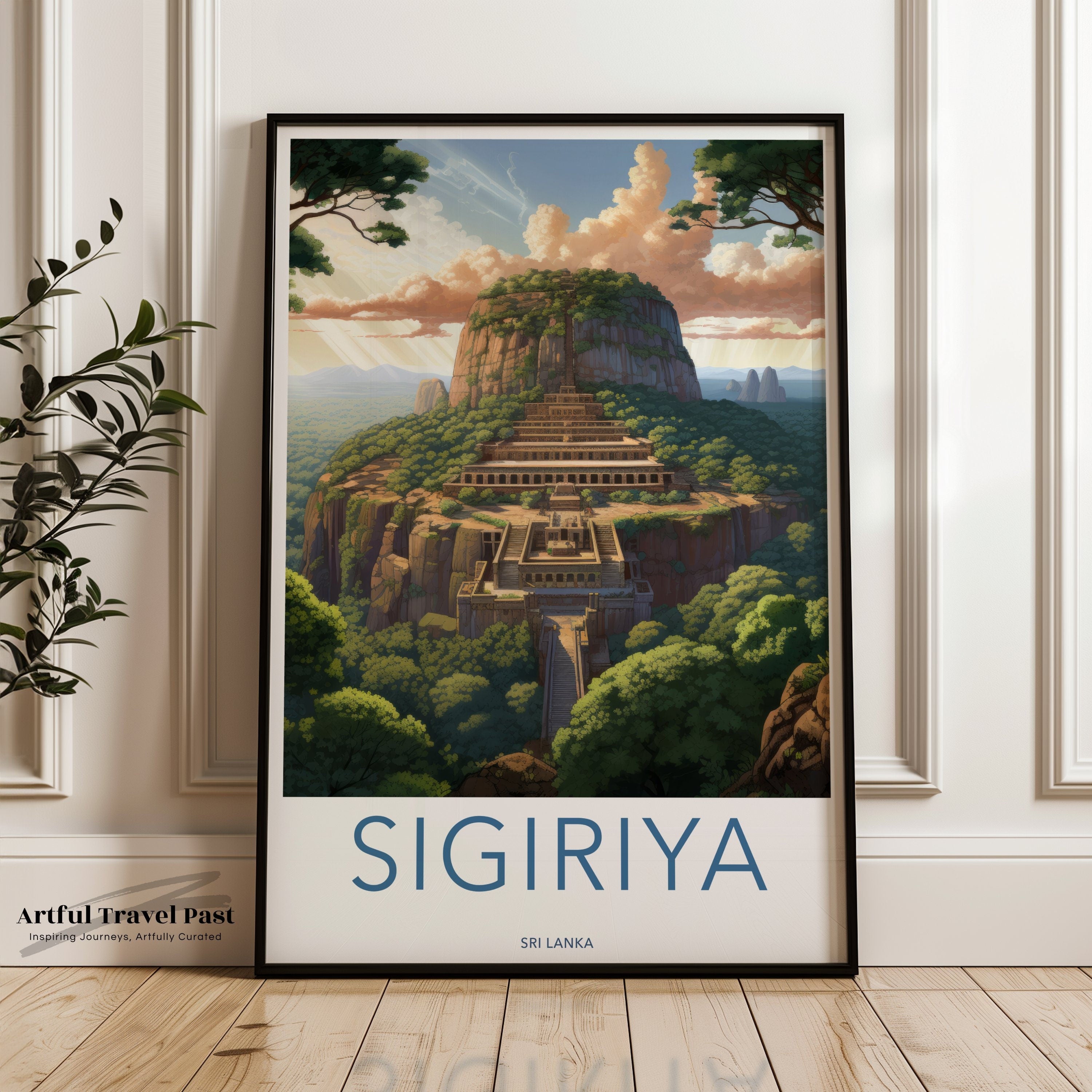 Sigiriya Wall Art, Ancient Rock Fortress, Sri Lanka Travel Poster, Historical Site Print, Home Decor, Nature Landscape Artwork