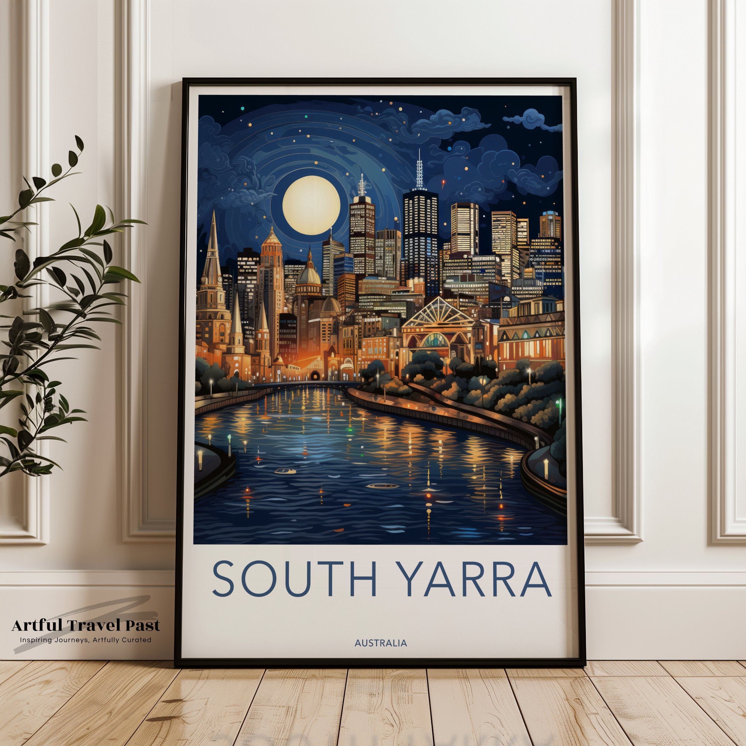 South Yarra Cityscape Wall Art Print, Night City Lights Illustration, Melbourne Skyline Decor, Urban Landscape Poster, Modern Home Decor