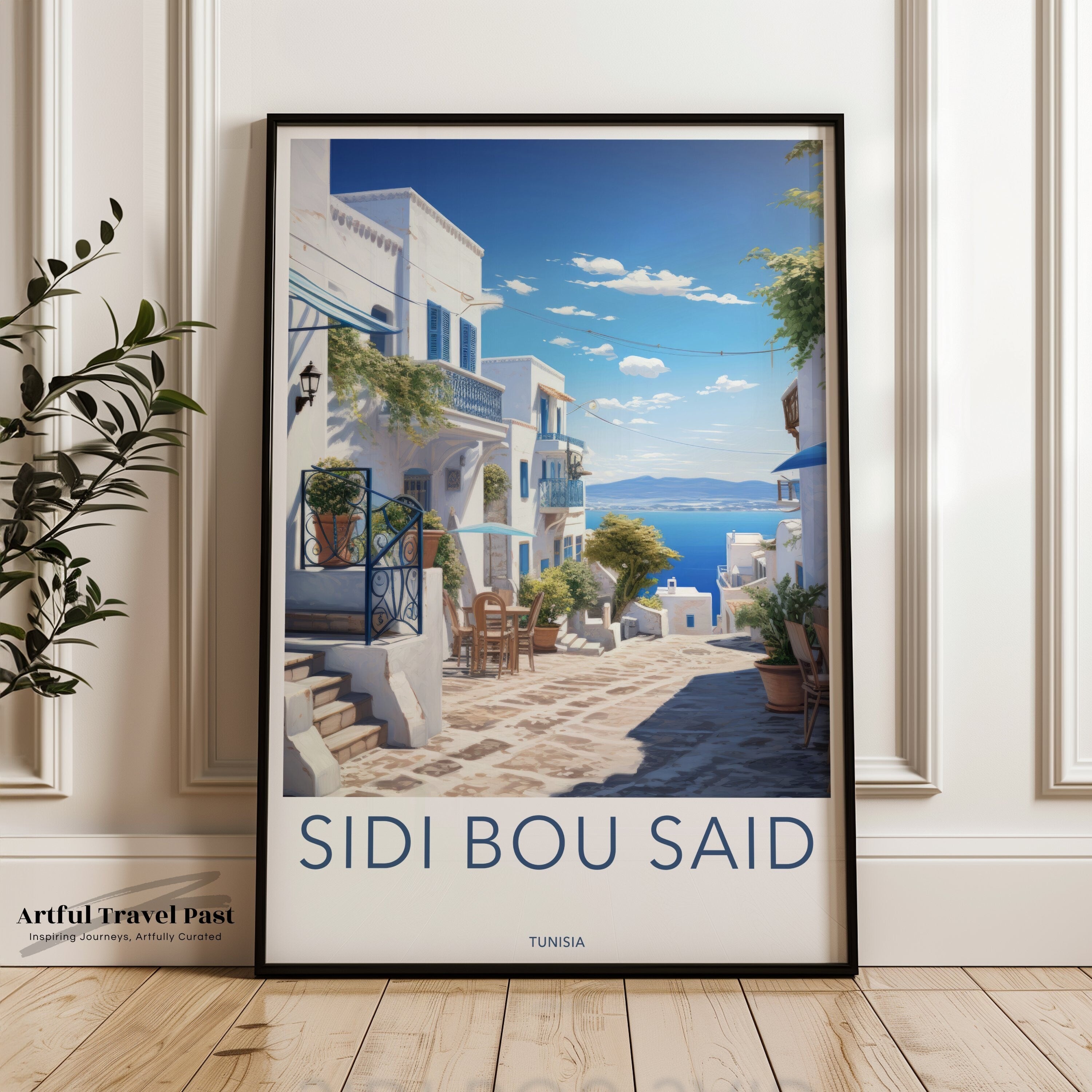 Sidi Bou Said Wall Art, Tunisia Travel Poster, Beautiful Mediterranean Village Print, Coastal Town Decor, Historical Travel Artwork