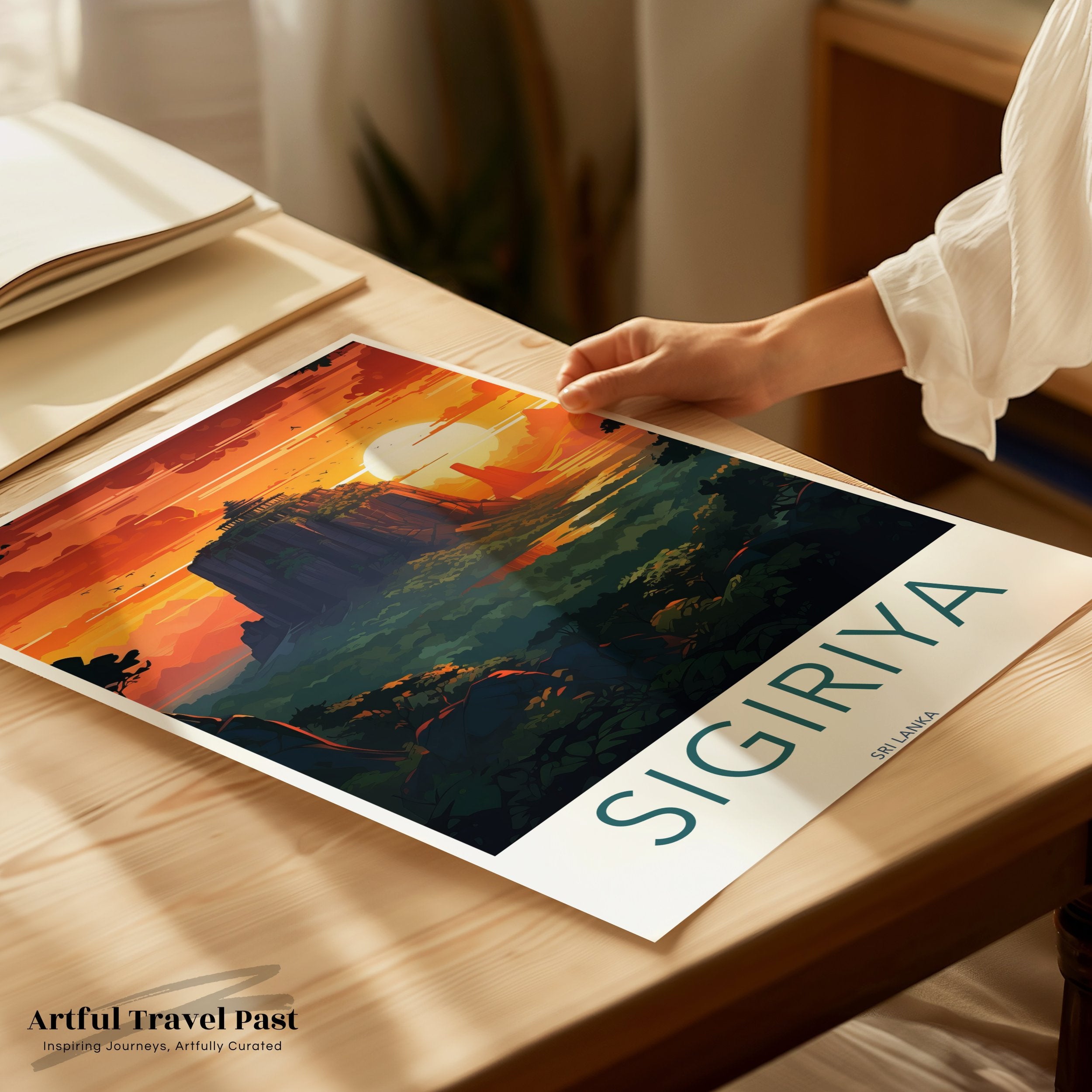 Sigiriya Wall Art Print, Sri Lanka Scenic Poster, Historic Rock Fortress Decor, Vibrant Landscape Artwork, Cultural Landmark Art