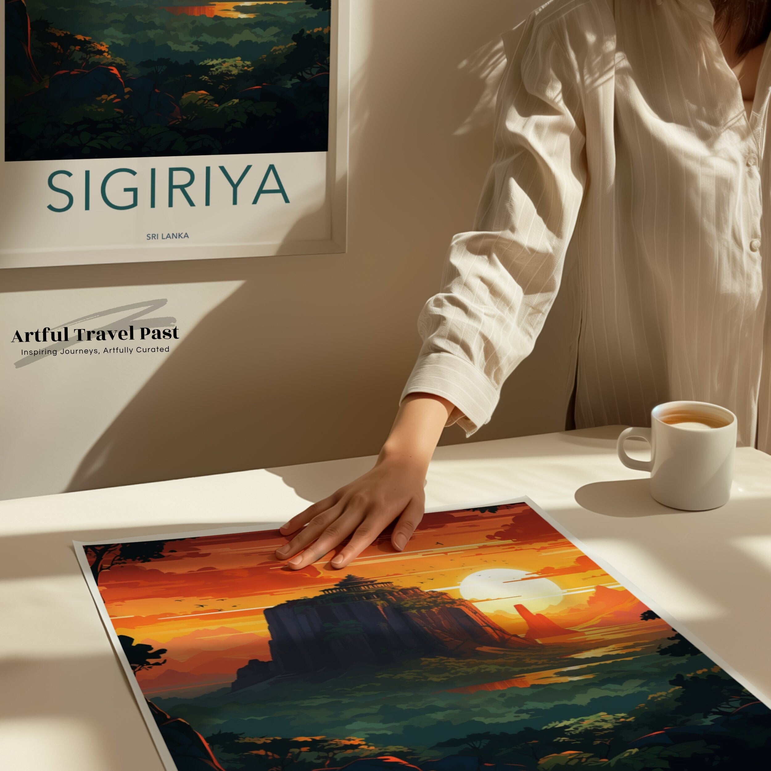 Sigiriya Wall Art Print, Sri Lanka Scenic Poster, Historic Rock Fortress Decor, Vibrant Landscape Artwork, Cultural Landmark Art