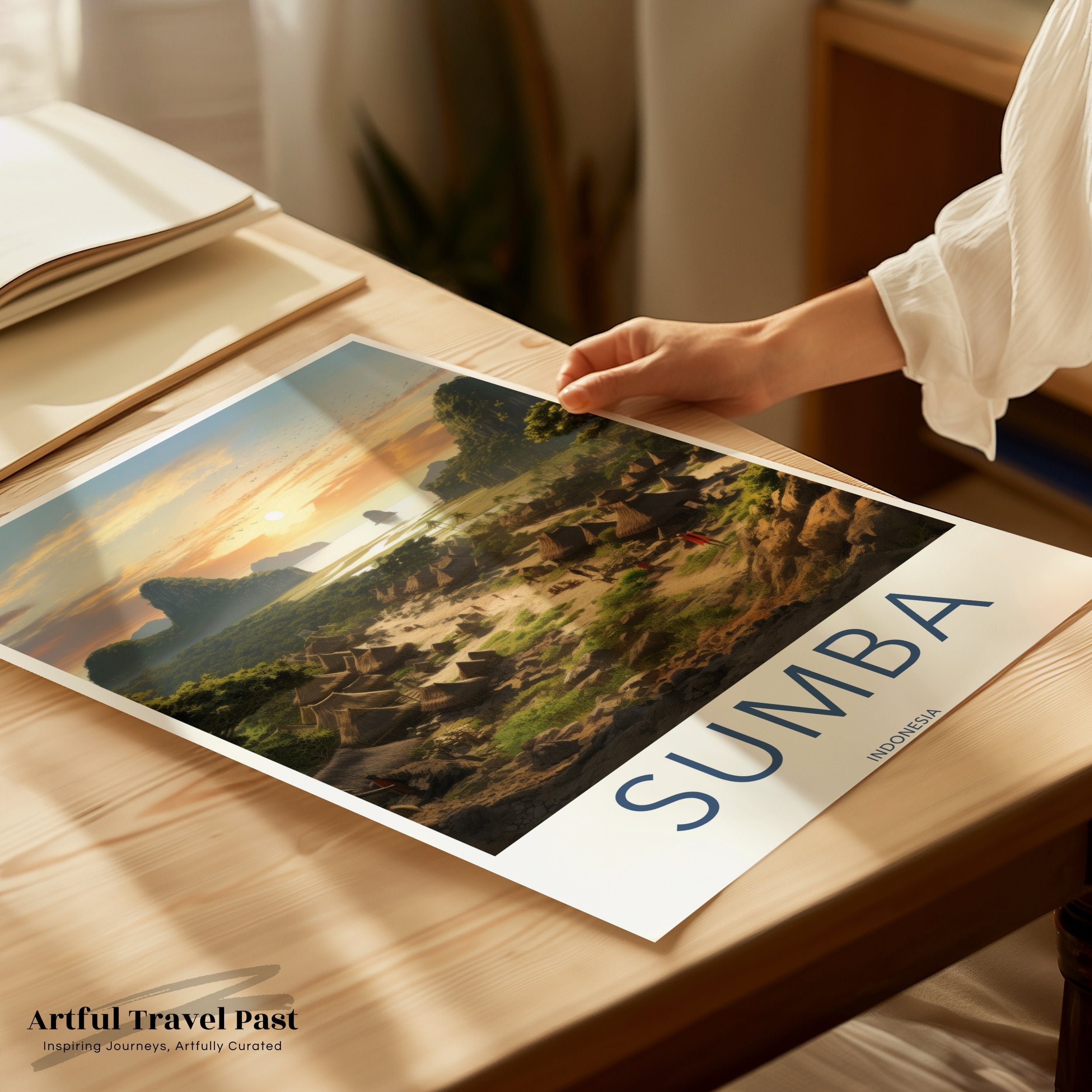 Sumba Indonesia Wall Art, Sunset Over Sumba Village, Scenic Indonesian Landscape, Cultural Heritage Print, Nature Inspired Decor