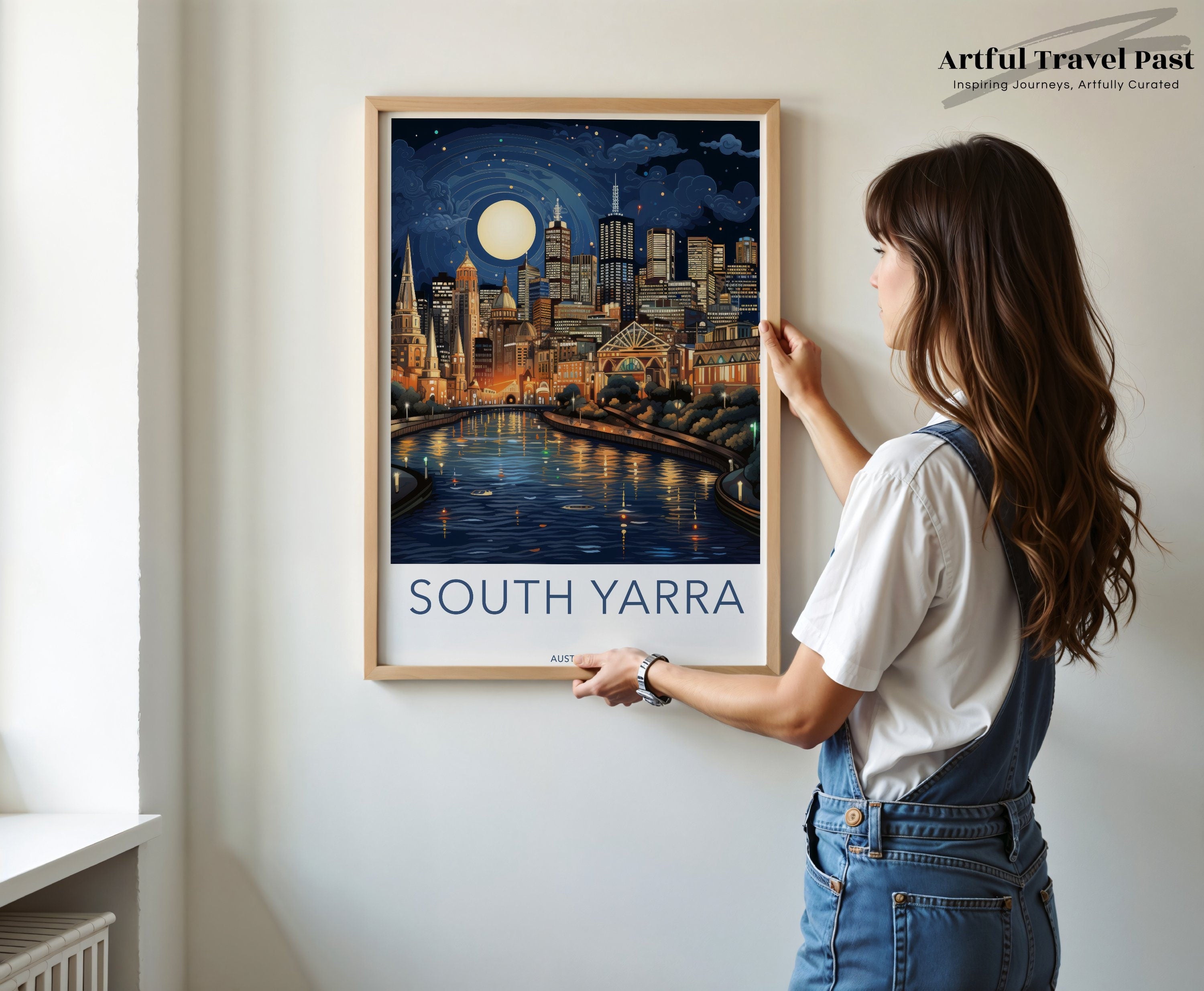 South Yarra Cityscape Wall Art Print, Night City Lights Illustration, Melbourne Skyline Decor, Urban Landscape Poster, Modern Home Decor