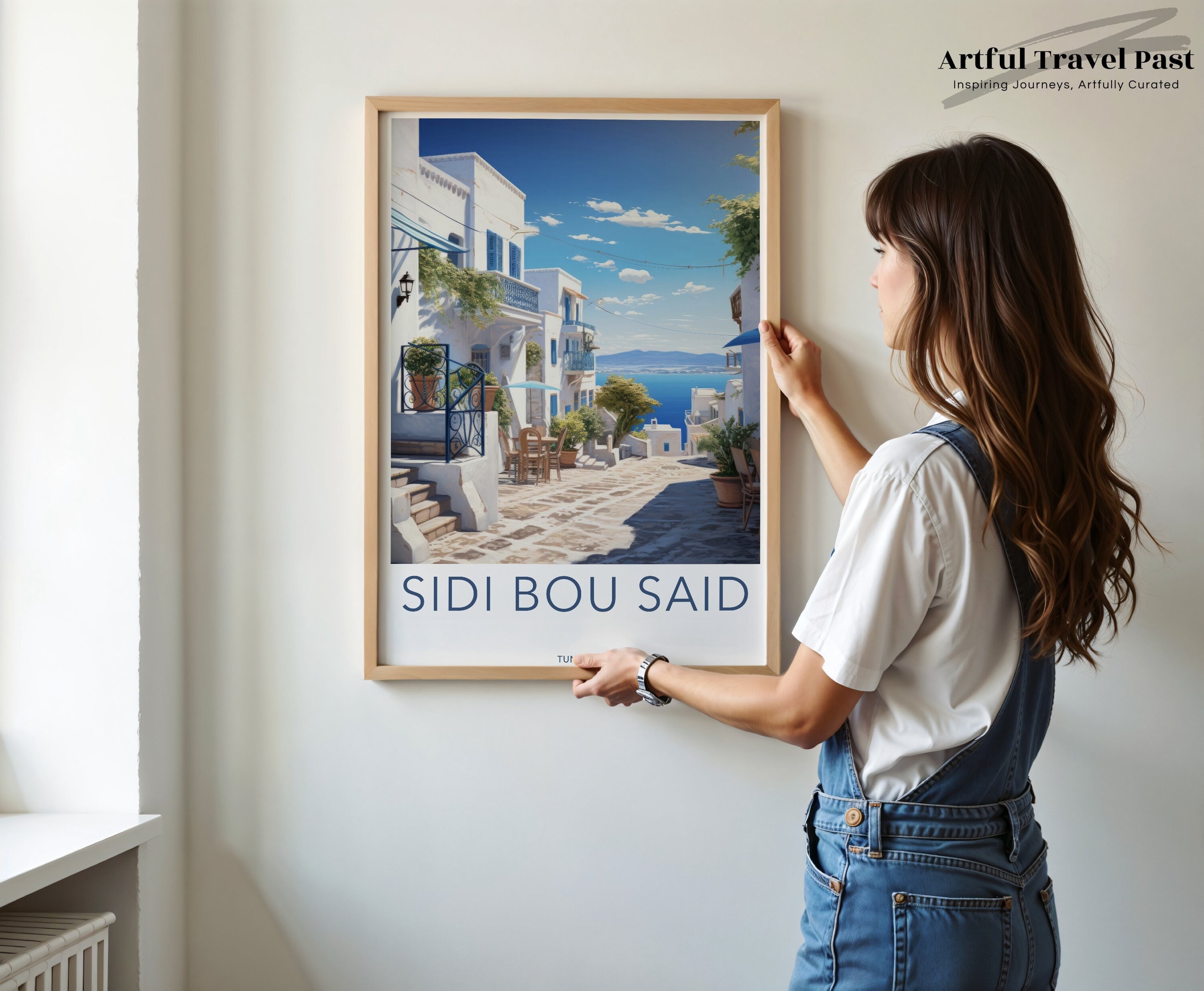 Sidi Bou Said Wall Art, Tunisia Travel Poster, Beautiful Mediterranean Village Print, Coastal Town Decor, Historical Travel Artwork