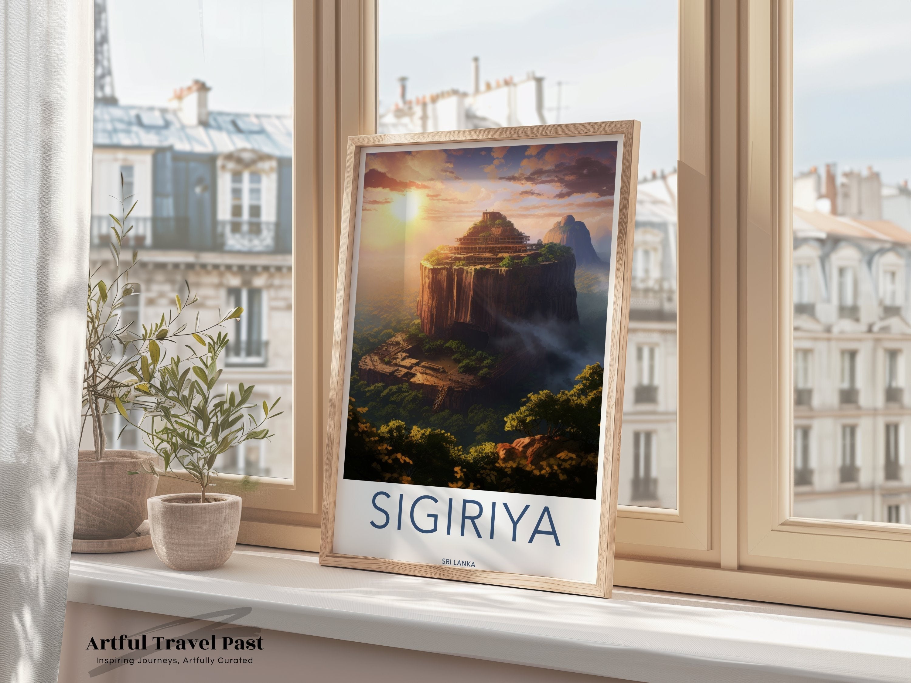 Sigiriya Wall Art, Sunrise View, Ancient Rock Fortress Painting, Sri Lanka Heritage Print, Cultural Landmark Decor