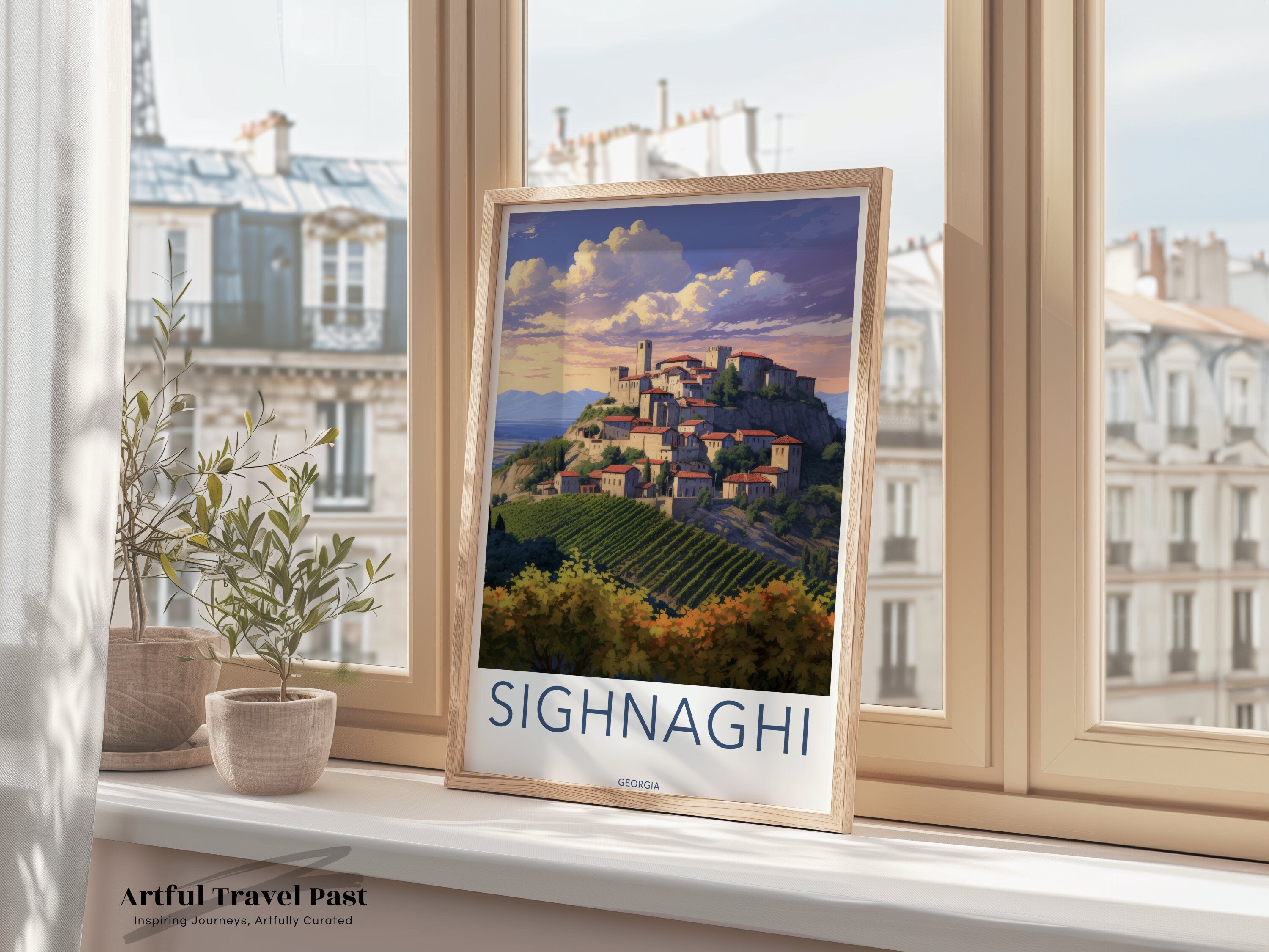 Sighnaghi Georgia Wall Art Print, Historic Georgian Town Artwork, Scenic Landscape Poster, Hilltop Village Decor, Cultural Landmark