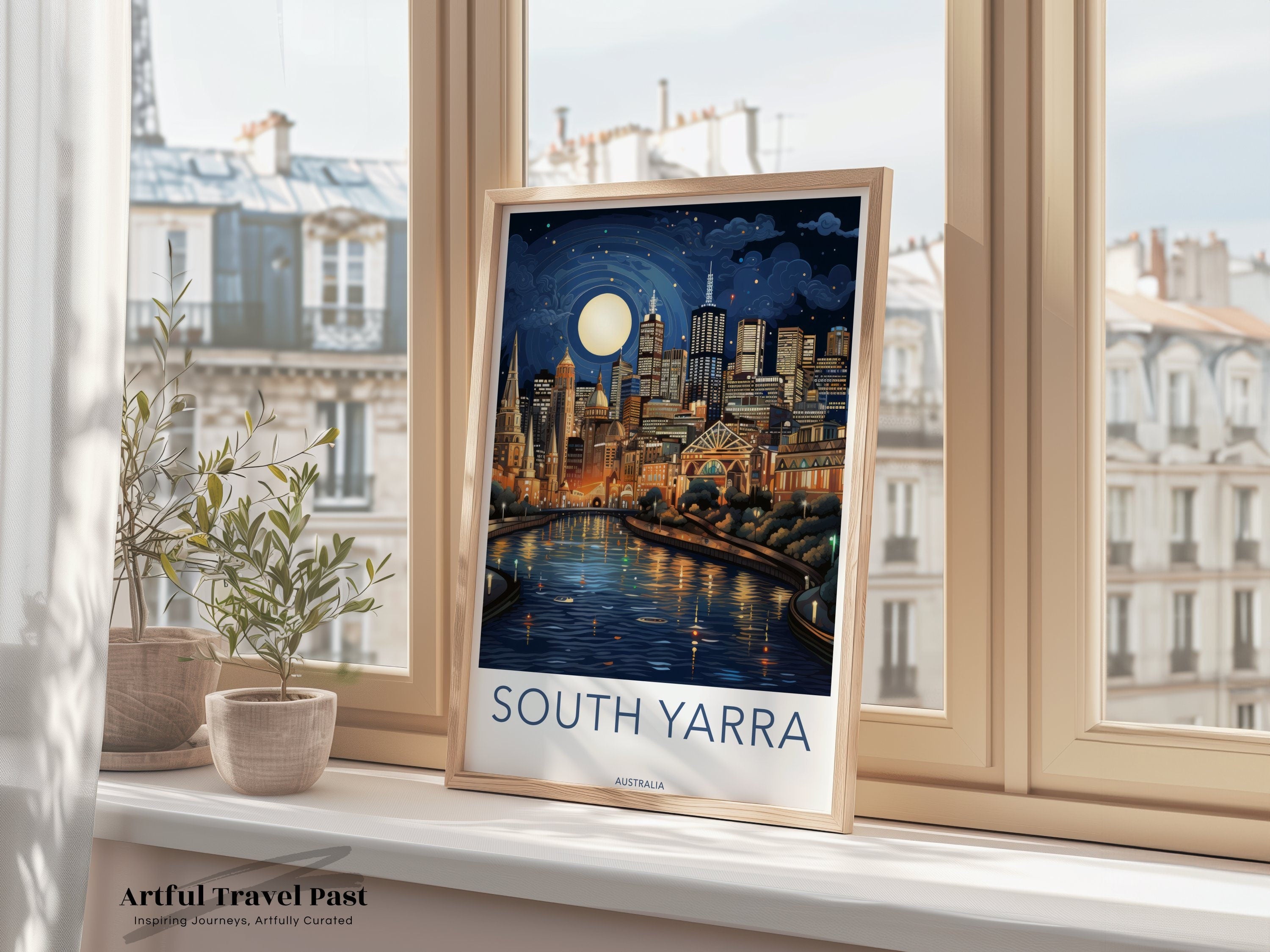 South Yarra Cityscape Wall Art Print, Night City Lights Illustration, Melbourne Skyline Decor, Urban Landscape Poster, Modern Home Decor