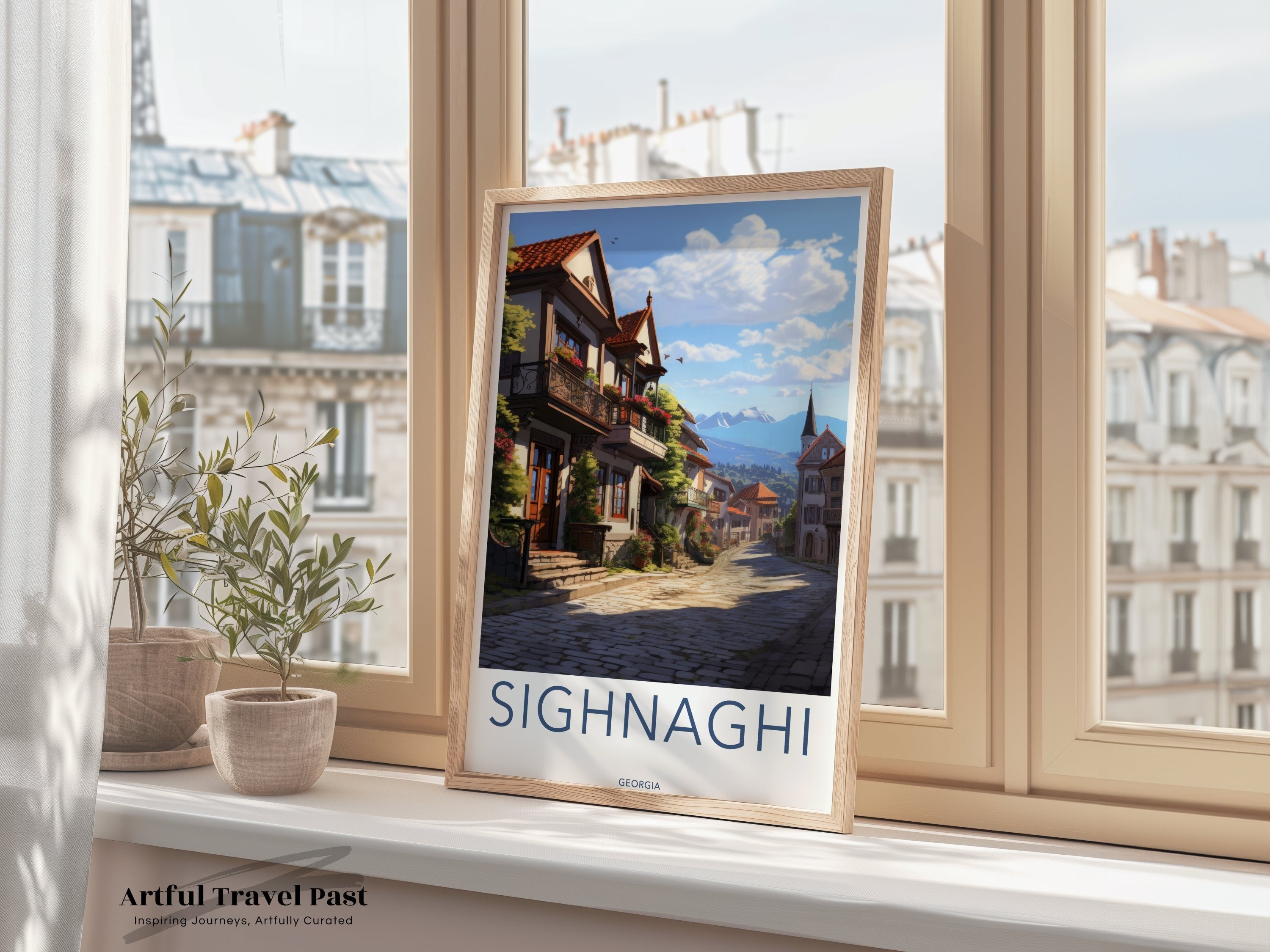 Sighnaghi Georgia Wall Art, Historic Town Artwork, Cultural Landmark Poster, European Village Decor, Cobbled Street Print