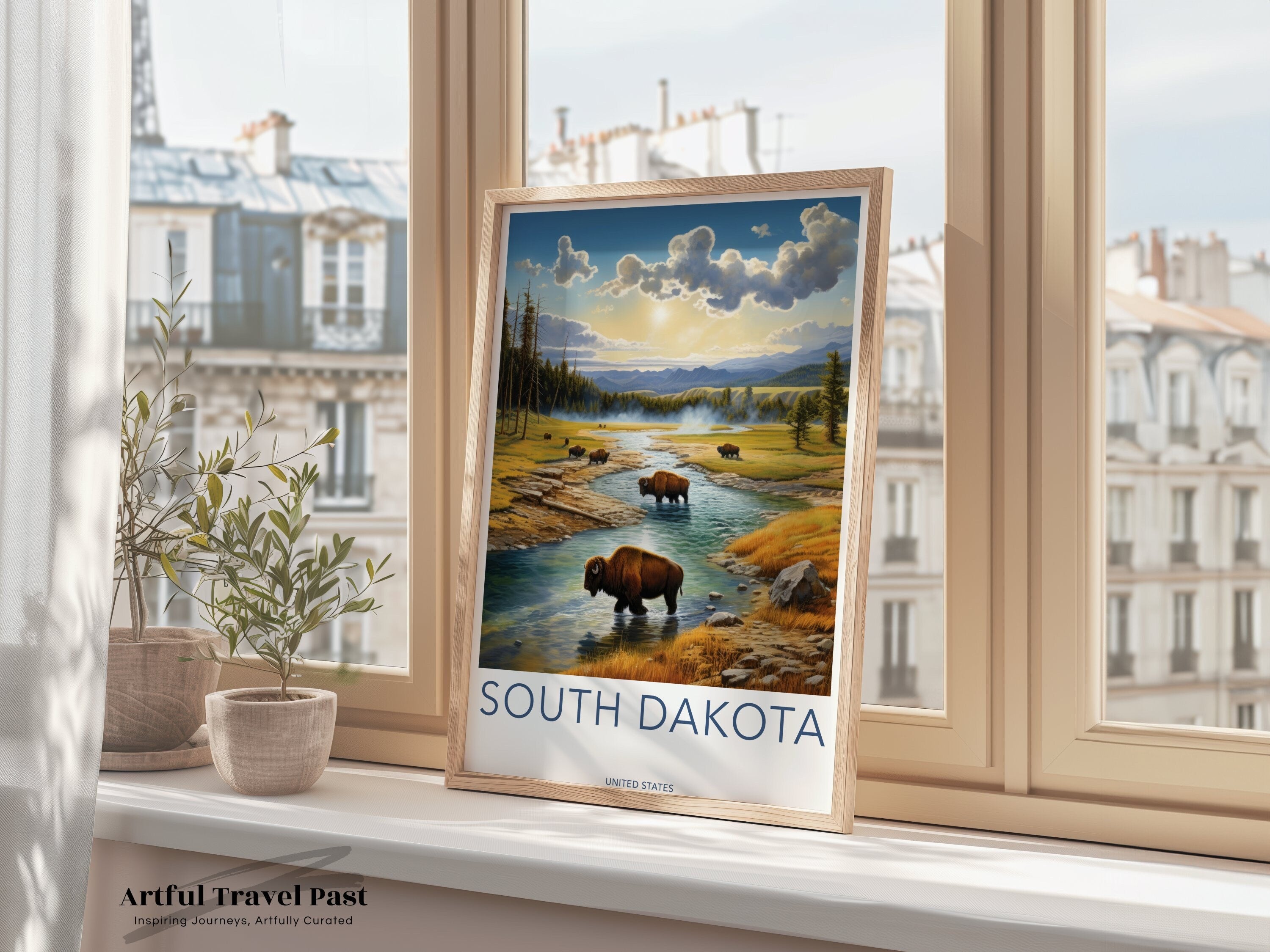 South Dakota Wall Art, Bison in Landscape Print, Beautiful Nature Artwork, Rustic Home Decor, Nature Lovers Gift, Travel Poster, USA Scenery