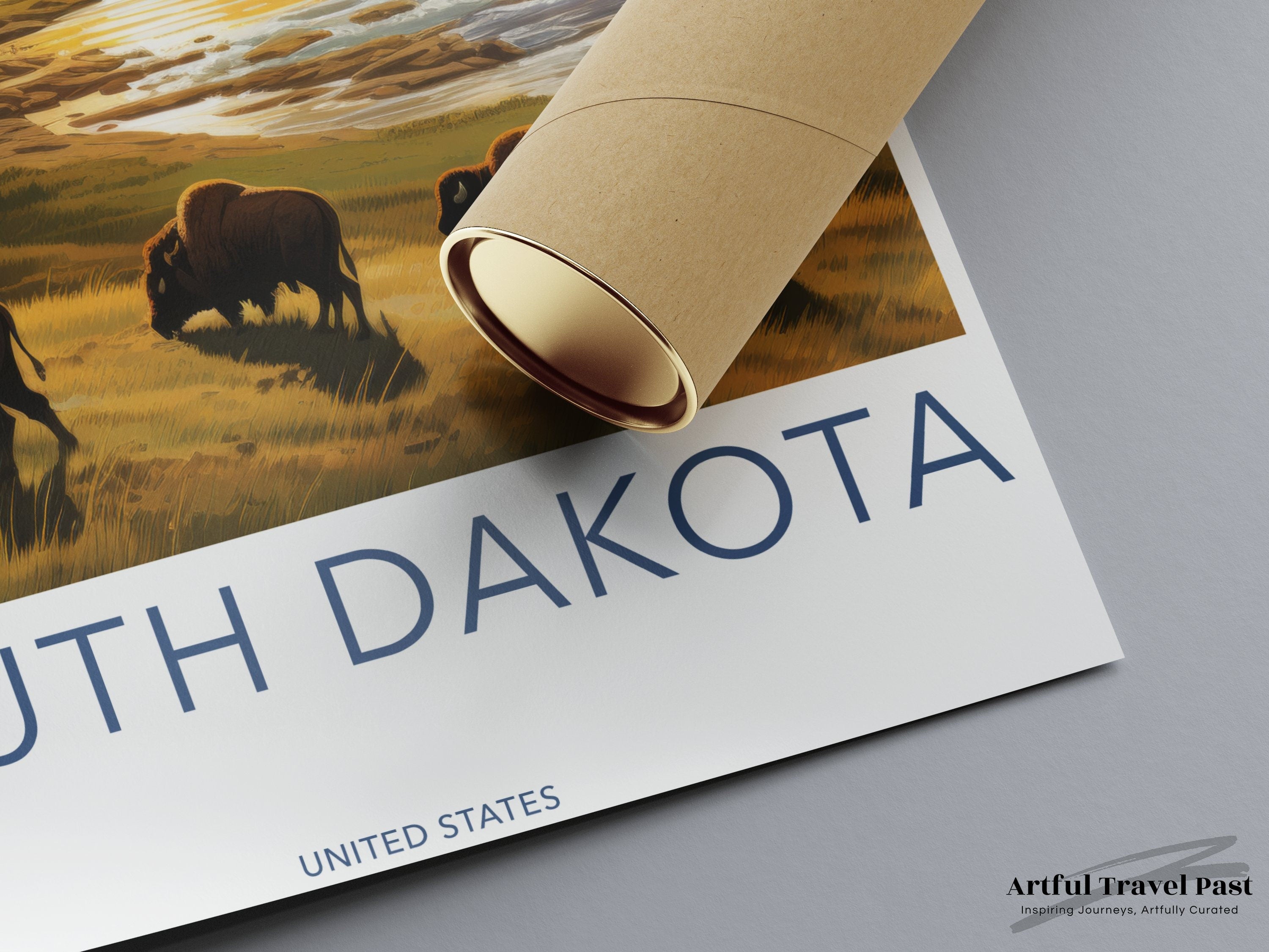 South Dakota Wall Art, Beautiful Landscape Poster, Nature Bison at Sunset, Scenic South Dakota Wildlife Print, United States Art