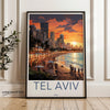 Tel Aviv Sunset Skyline Wall Art, Cityscape Canvas Print, Beachfront Decor, Modern Urban Art, Israel Travel Poster, Vibrant Home Decor