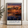 Udaipur India Wall Art, Sunset Cityscape, Historical Architecture Art, Colorful Landscape Print, Travel Poster, Cultural Landmark Decor