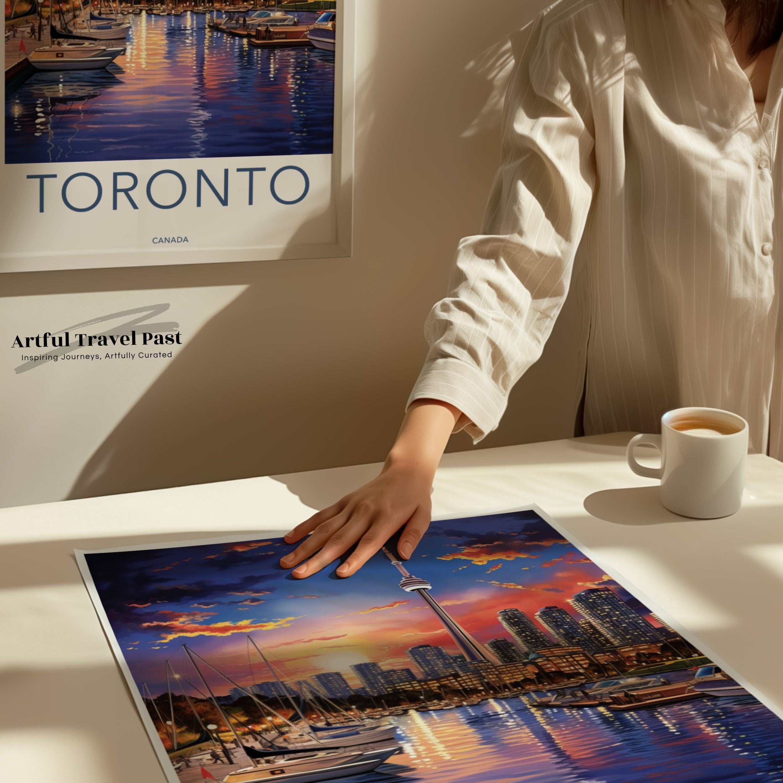 Toronto Skyline Wall Art, CN Tower Print, Sunset Waterfront Poster, Cityscape Artwork, Modern Home Decor, Urban Landscape Painting