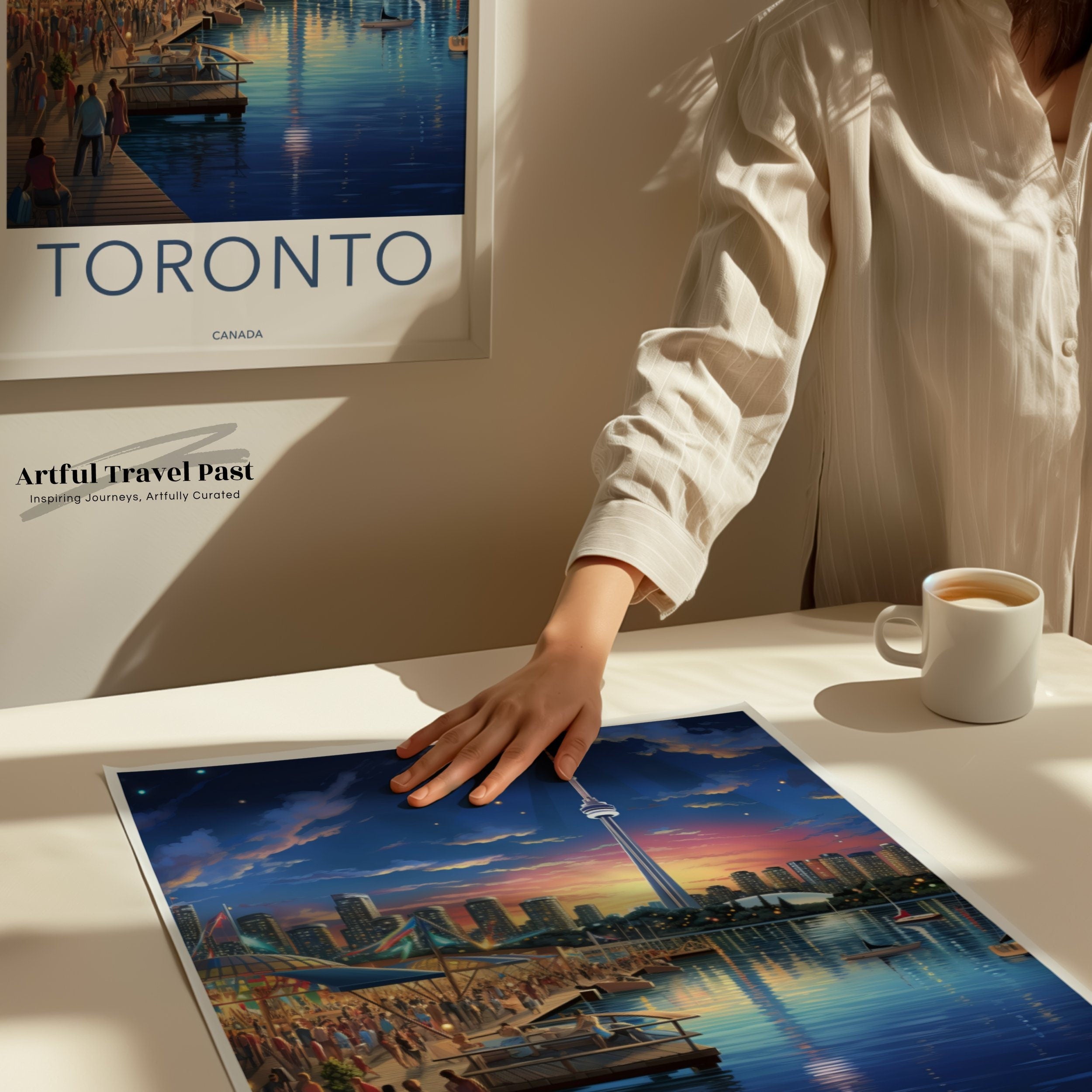 Toronto Cityscape Wall Art, CN Tower at Dusk, Toronto Skyline Print, Waterfront Poster, City Night Lights, Urban Landscape Artwork