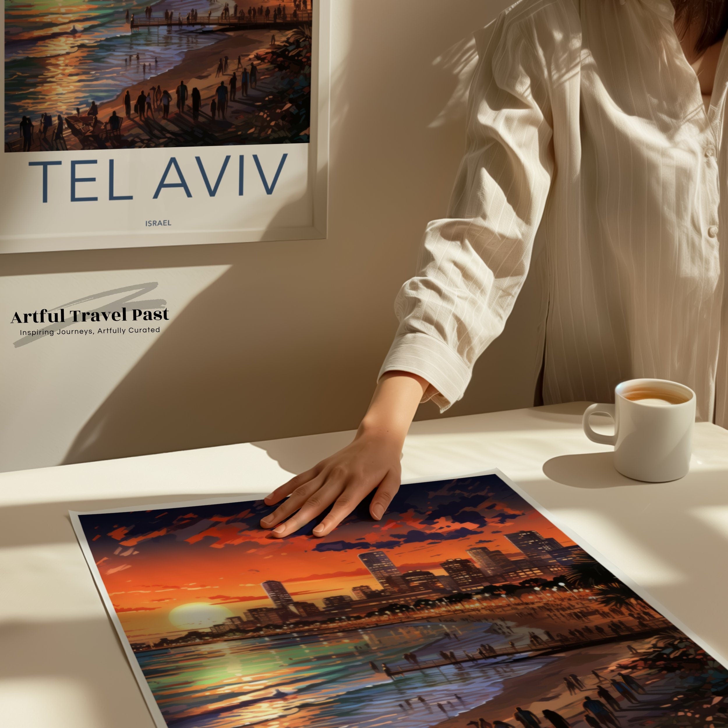 Tel Aviv Wall Art, Tel Aviv Cityscape Print, Sunset Beach Art, Coastal City Decor, Urban Skyline Poster, Vibrant Sunset Wall Art