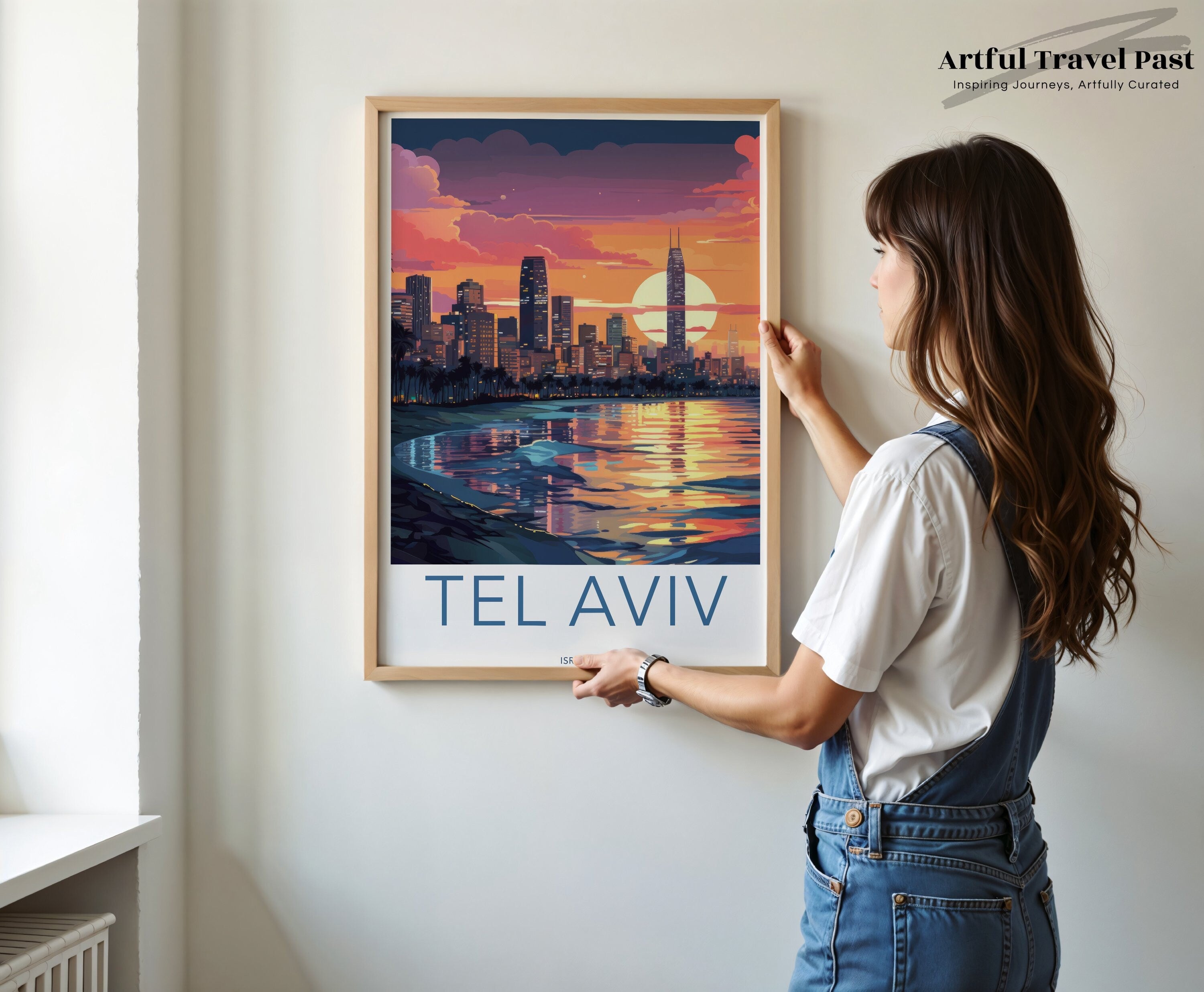 Tel Aviv Sunset Skyline Wall Art, Coastal Cityscape Print, Modern City Sunset Poster, Urban Landscape Artwork for Home Decor