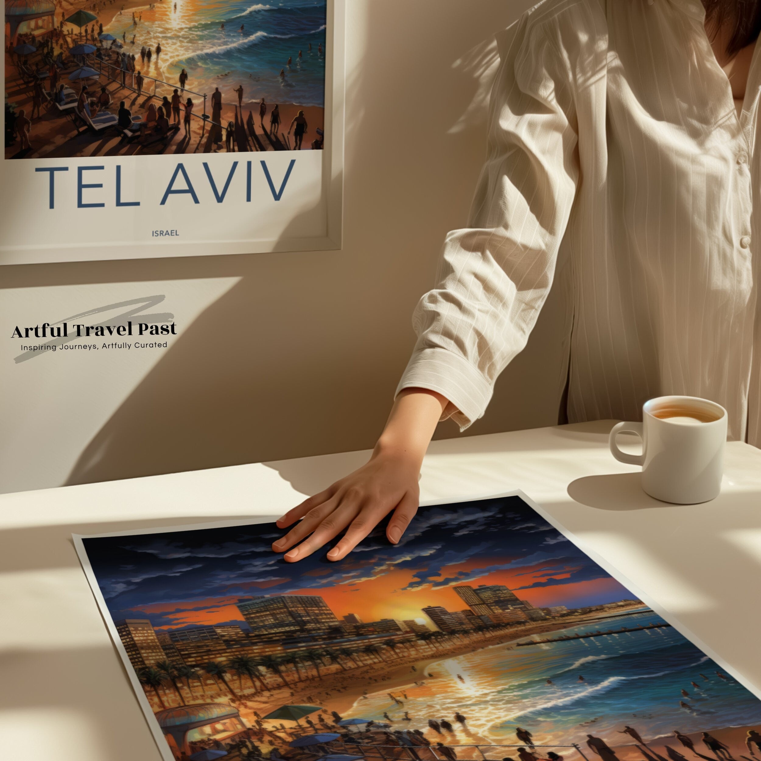 Tel Aviv Wall Art Print, Vintage Travel Poster, Cityscape Artwork, Israel Coastal Decor, Sunset Beach Scene, Modern Home Decor