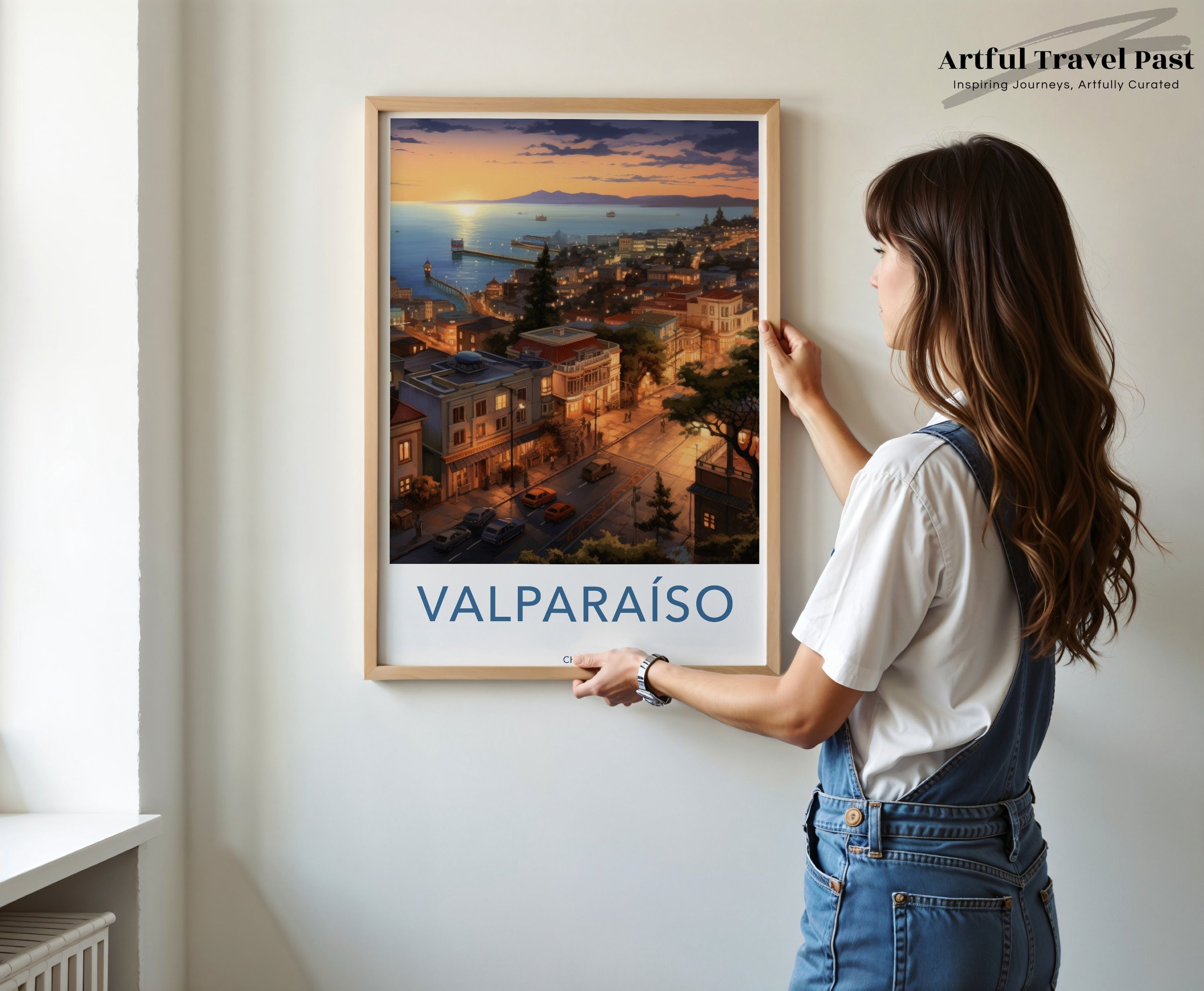 Valparaiso Chile Wall Art, Sunset Cityscape Print, Coastal Town Artwork, Architecture and Seaside View, Urban Art Decor