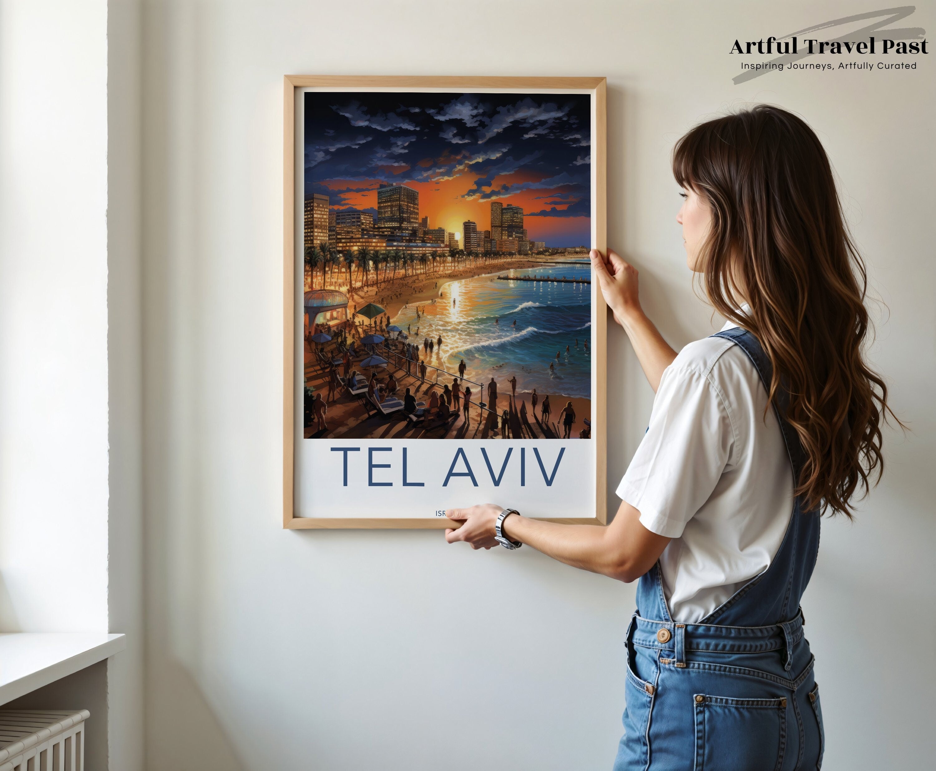 Tel Aviv Wall Art Print, Vintage Travel Poster, Cityscape Artwork, Israel Coastal Decor, Sunset Beach Scene, Modern Home Decor